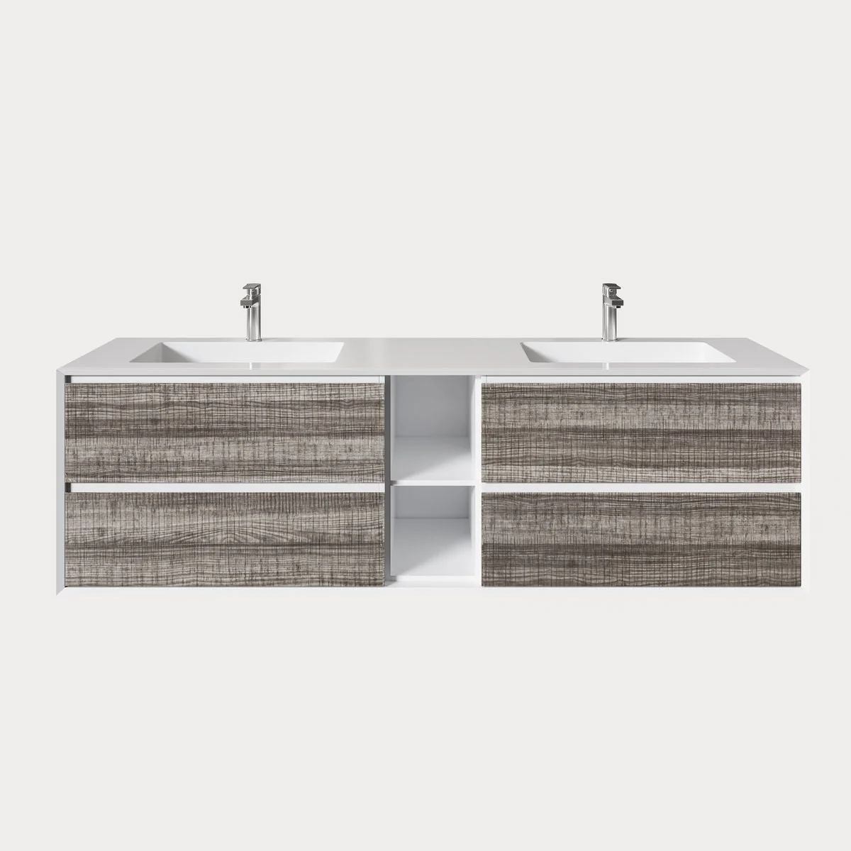 Eviva Vienna 75" Wall Mount Double Sink Bathroom Vanity with White Integrated Acrylic Top