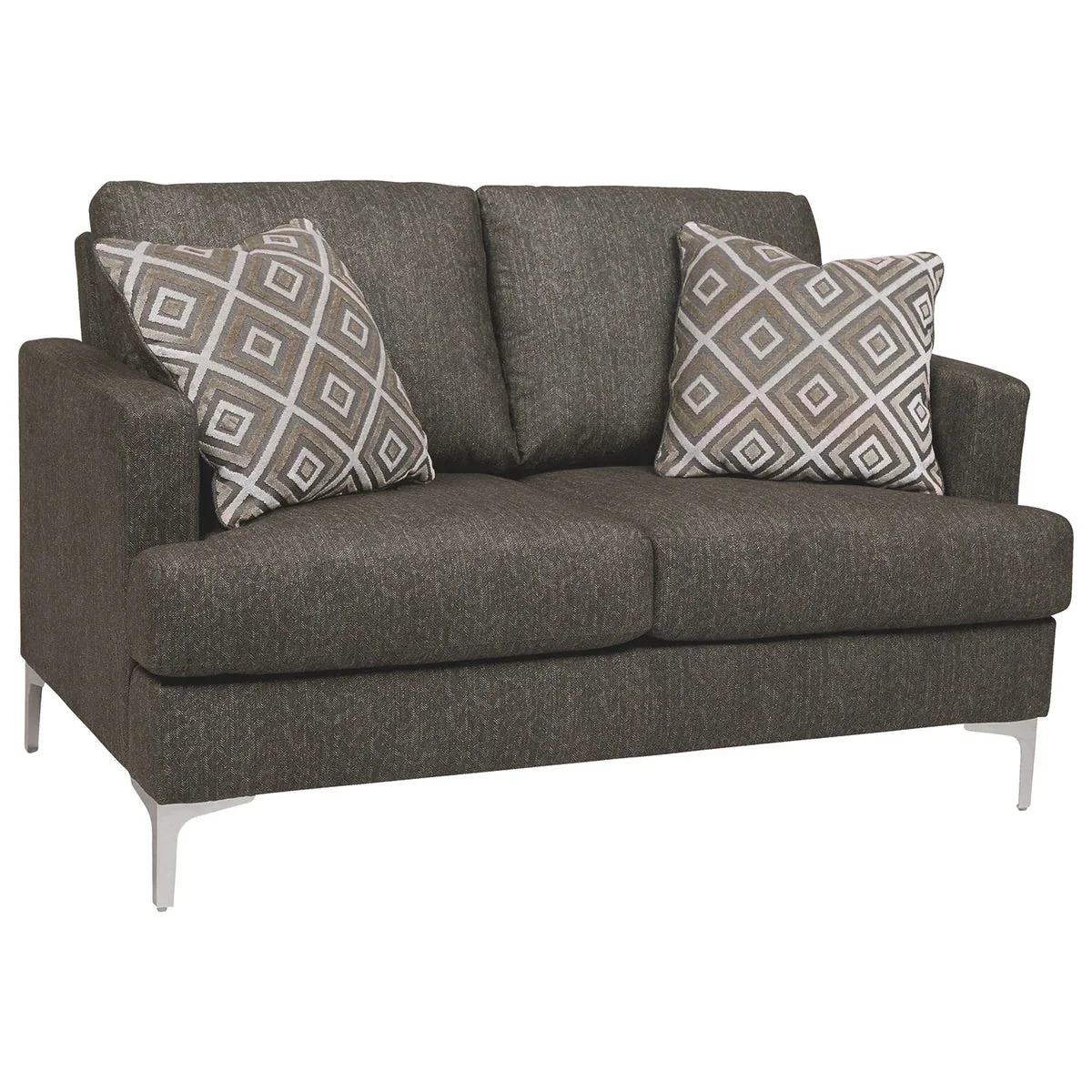 Benzara Fabric Upholstered Loveseat With Metal Bracket Legs And Track Armrests,Gray BM226047
