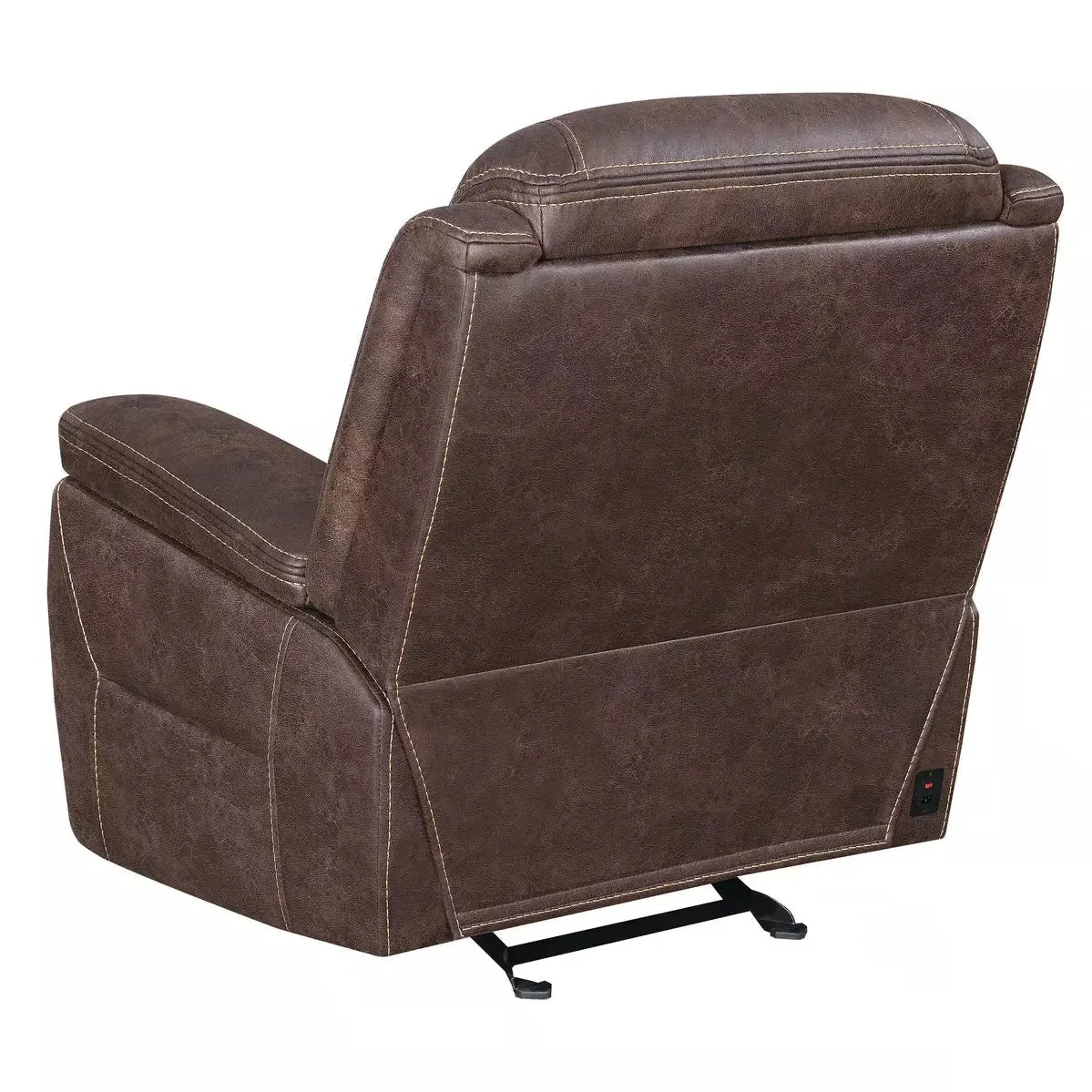 Benzara Fabric Upholstered Metal Power Glider Recliner With Padded Armrest, Brown BM196662 - Image 3