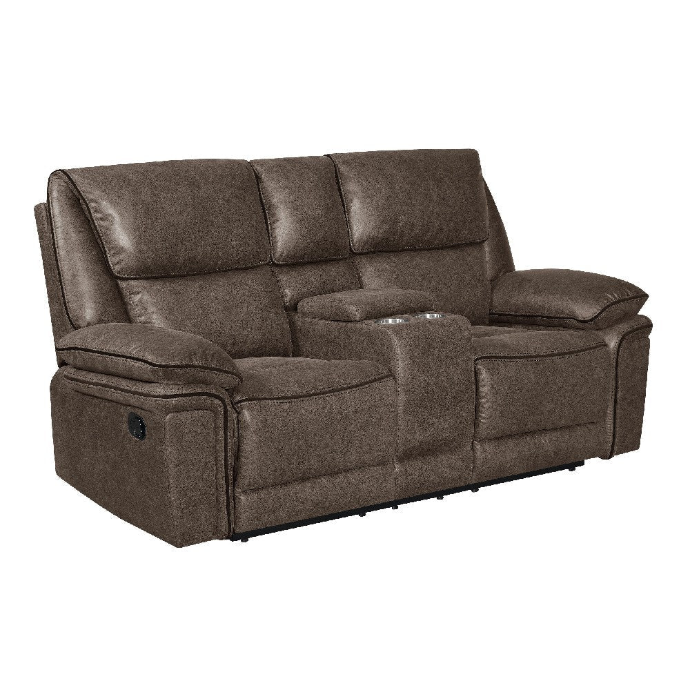 Benzara Gabe 74 Inch Leather Dual Recliner Loveseat, Brown BM271901