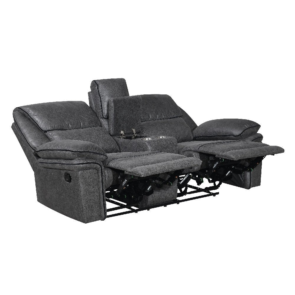 Benzara Gabe 74 Inch Leather Dual Recliner Loveseat, Gray BM271902 - Image 3