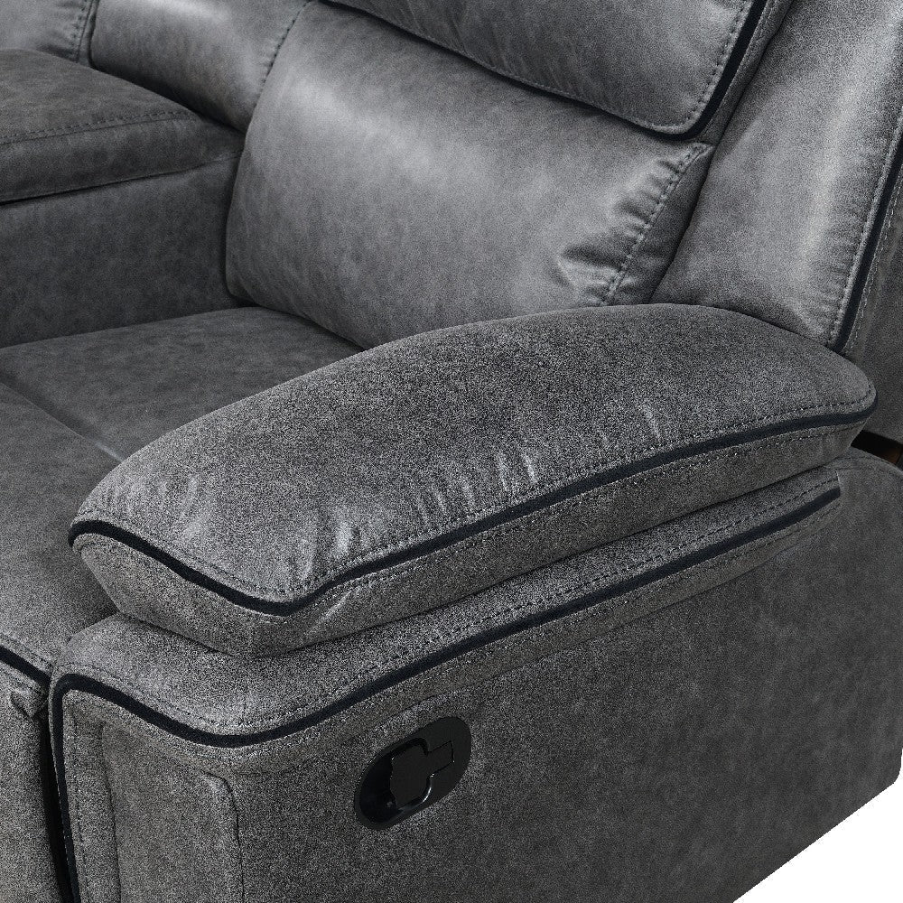 Benzara Gabe 74 Inch Leather Dual Recliner Loveseat, Gray BM271902 - Image 4