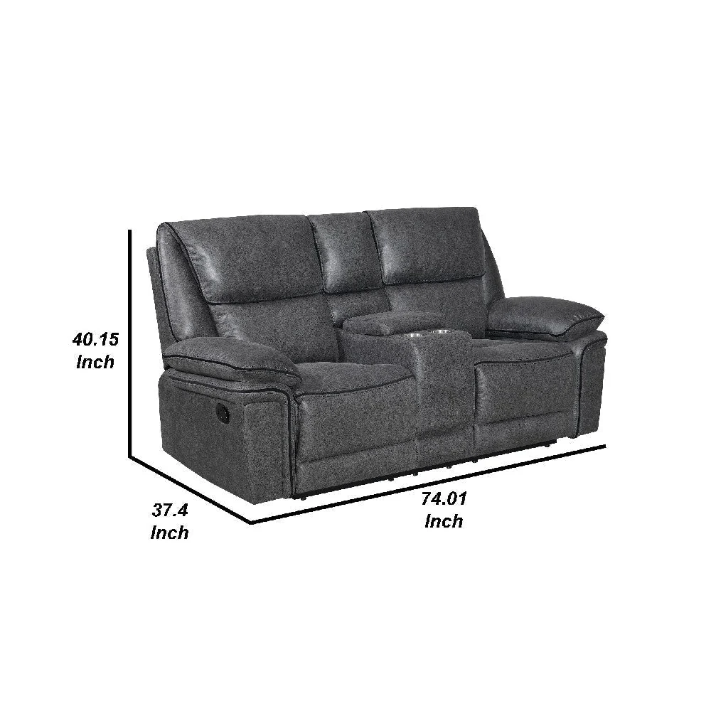 Benzara Gabe 74 Inch Leather Dual Recliner Loveseat, Gray BM271902 - Image 5