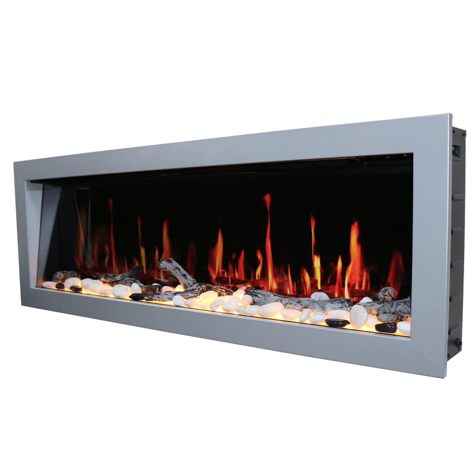 Litedeer Homes Gloria II 58" Smart Electric Fireplace with App Driftwood Log & River Rock Silver - Image 4