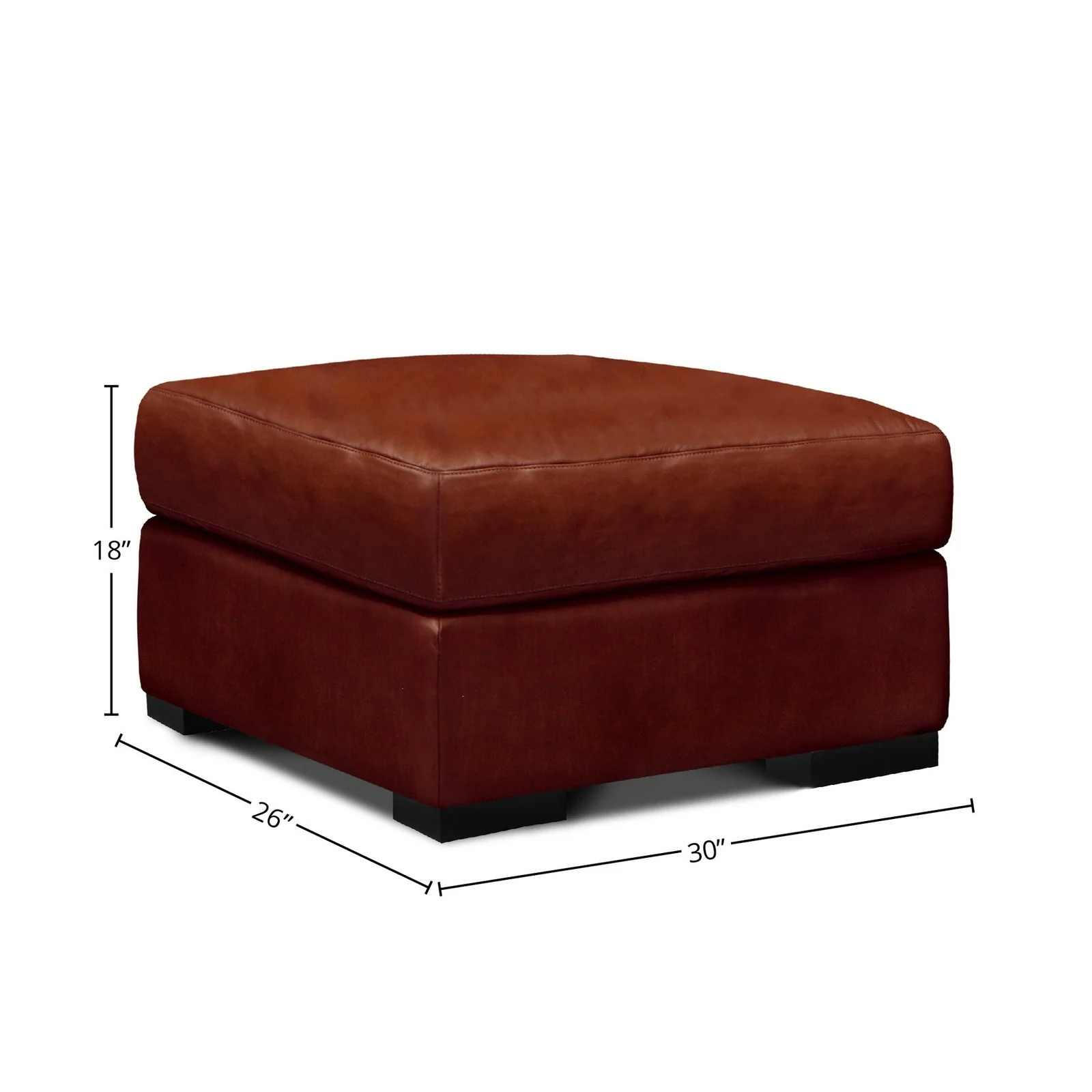 GTR Santiago Top Grain Leather Ottoman, Russet Brown - Image 2