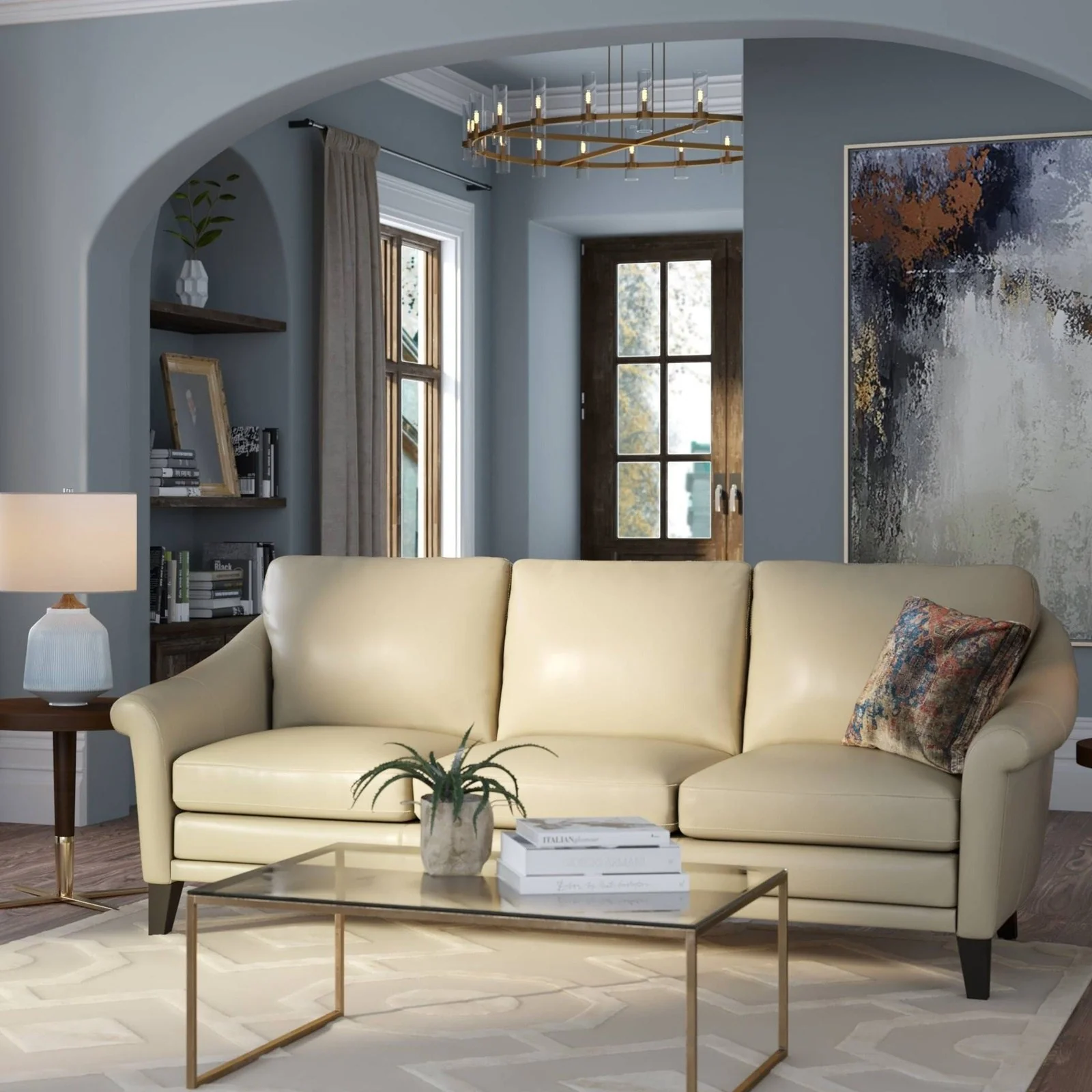 GTR Sienna Beige Leather Midcentury Sofa - Image 4
