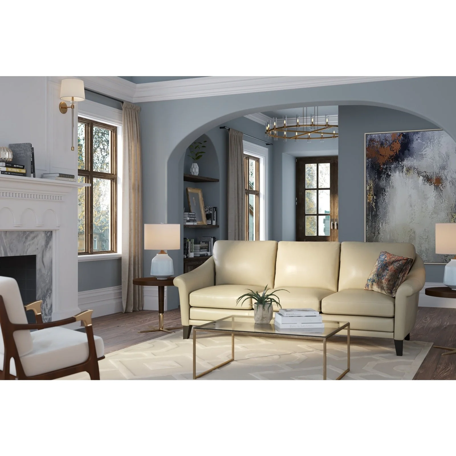 GTR Sienna Beige Leather Midcentury Sofa - Image 5
