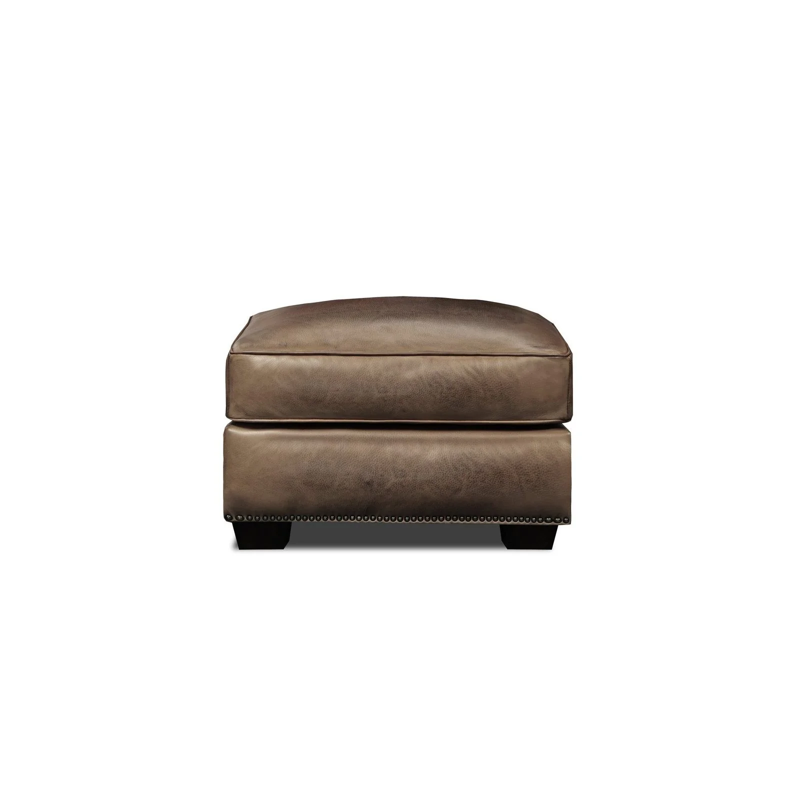 GTR Valencia 100% Top Grain Hand Antiqued Leather Traditional Ottoman Taupe Brown - Image 2