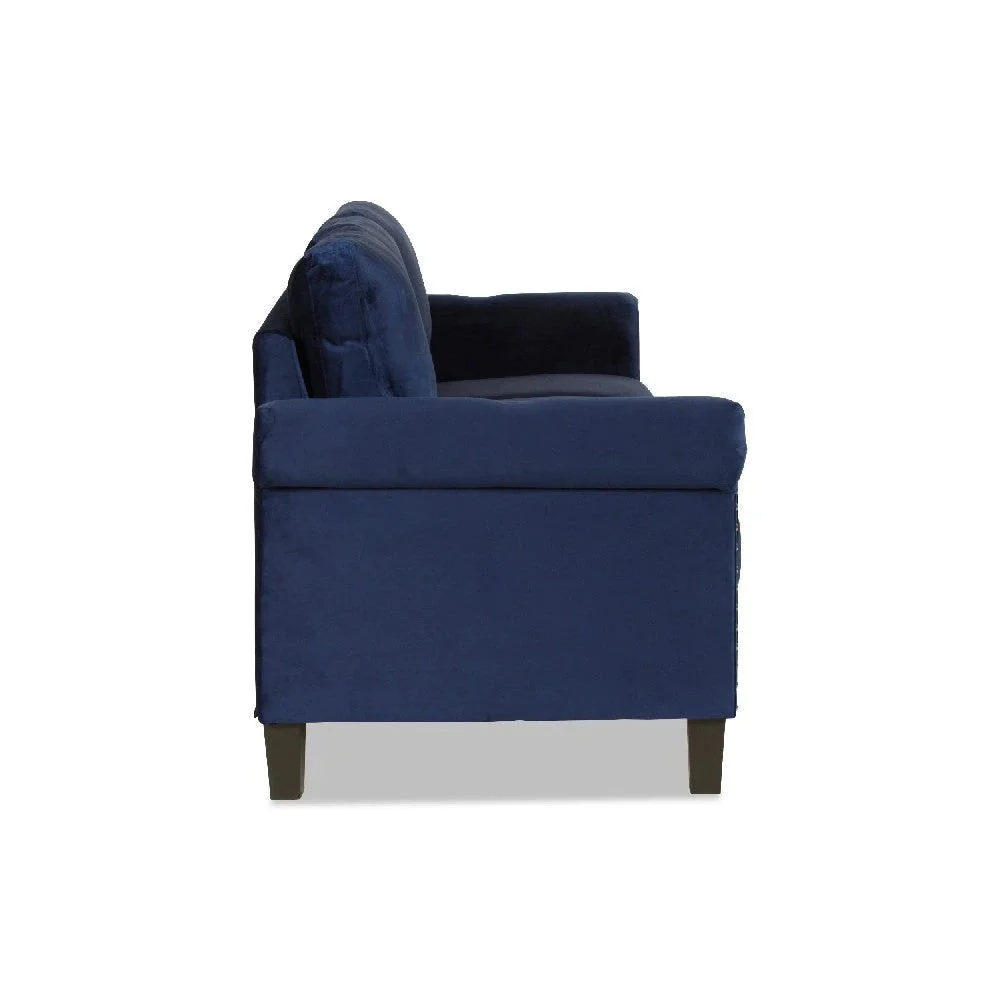 Benzara Judy 81 Inch Velvet Upholstered Sofa With Nailhead Trim, Blue BM271914 - Image 3
