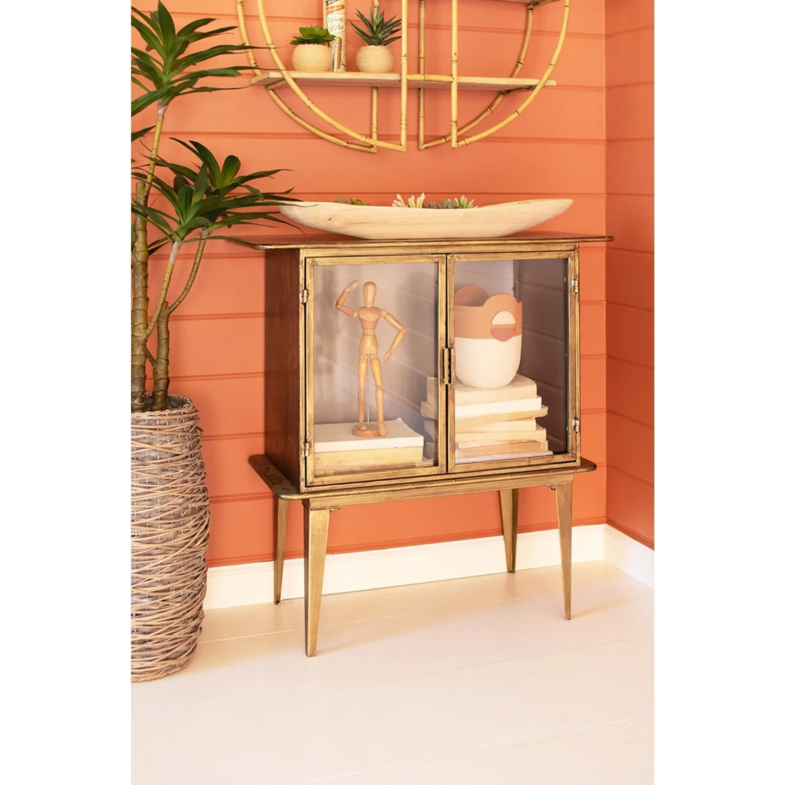 Kalalou Antique Brass Glass Two Door Cabinet - Image 4