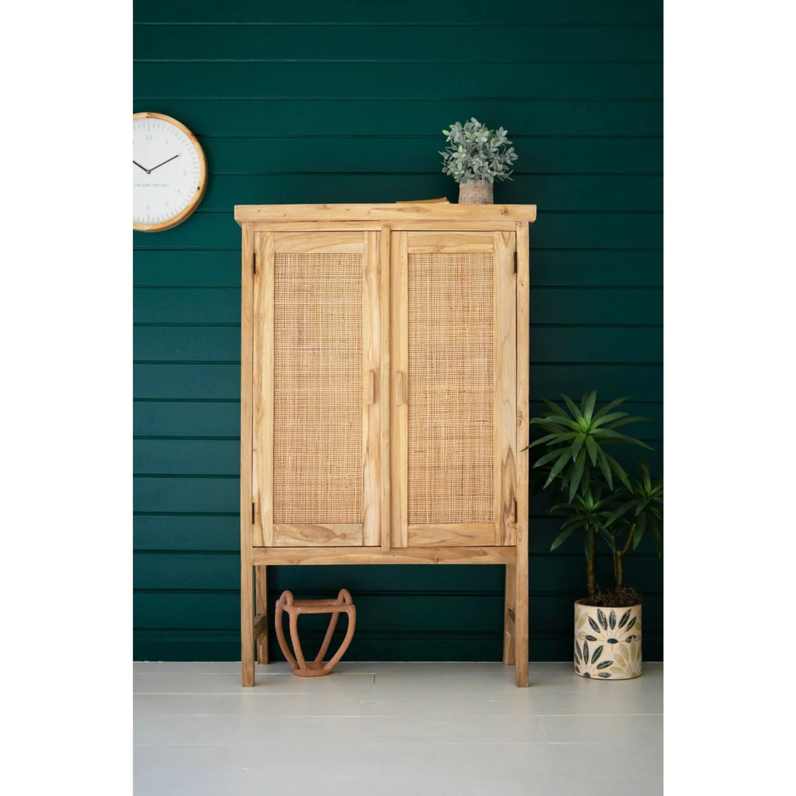 Kalalou Large Two Door Wooden Cabinet With Woven Cane Detail - Image 3