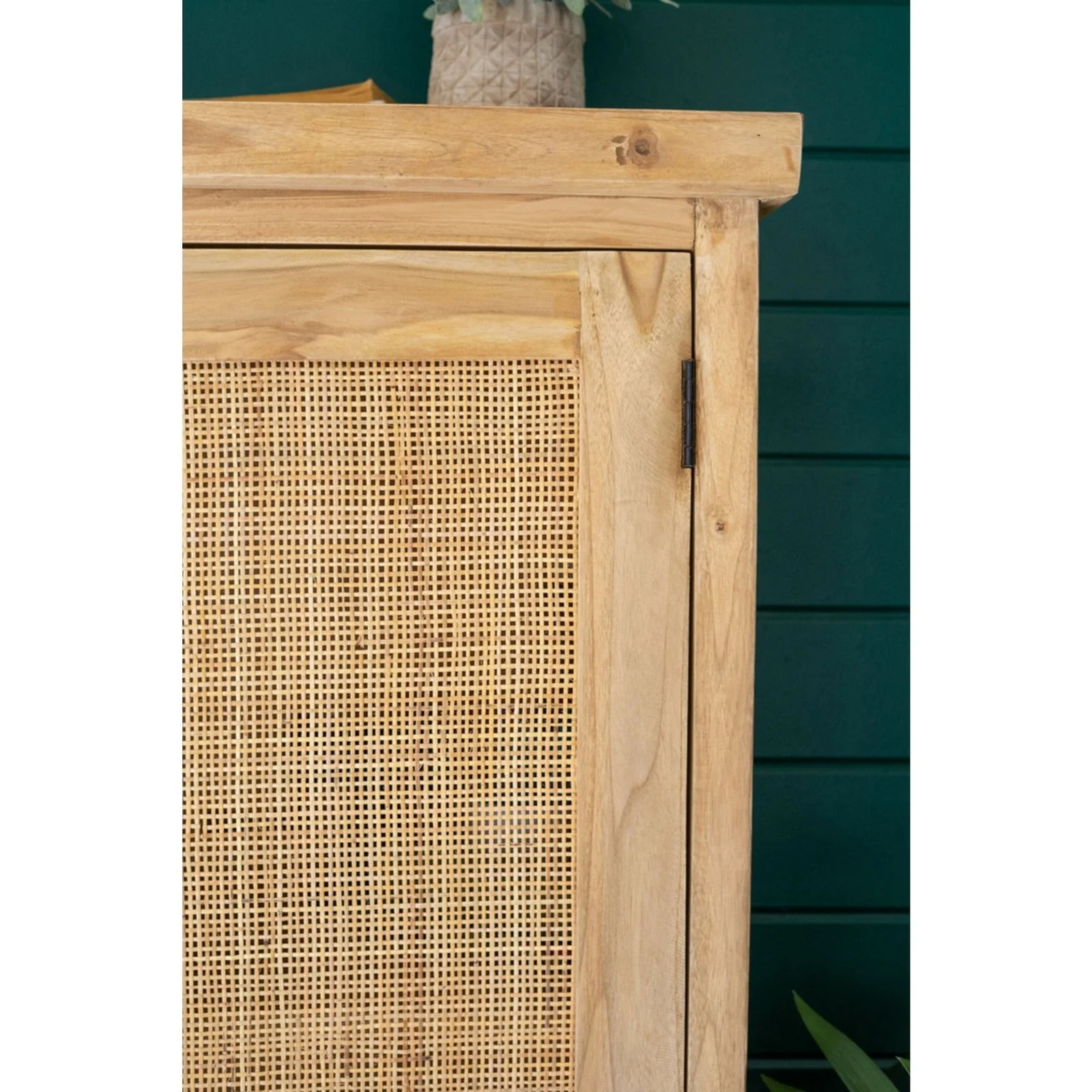 Kalalou Large Two Door Wooden Cabinet With Woven Cane Detail - Image 5