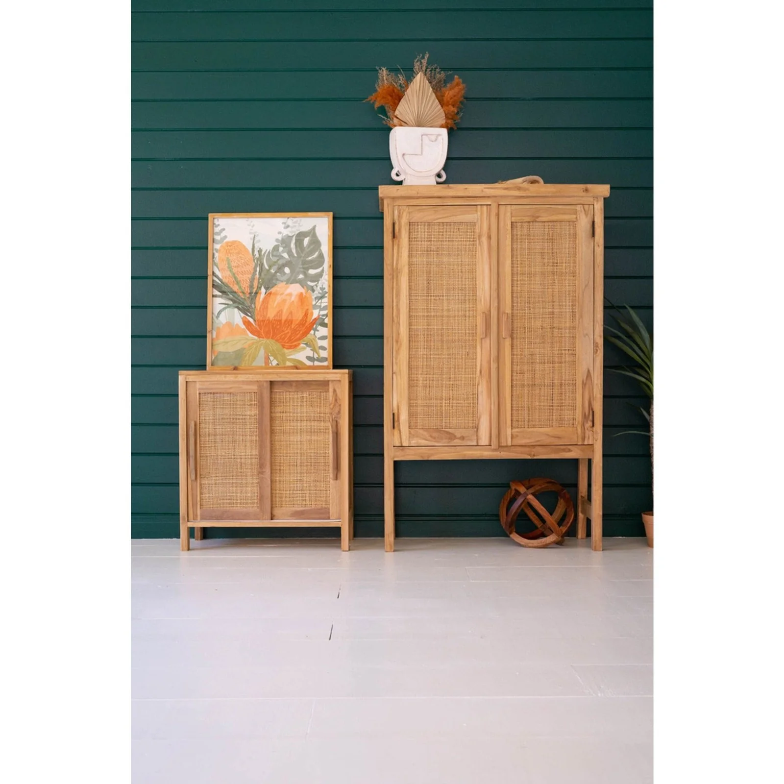 Kalalou Large Two Door Wooden Cabinet With Woven Cane Detail - Image 6