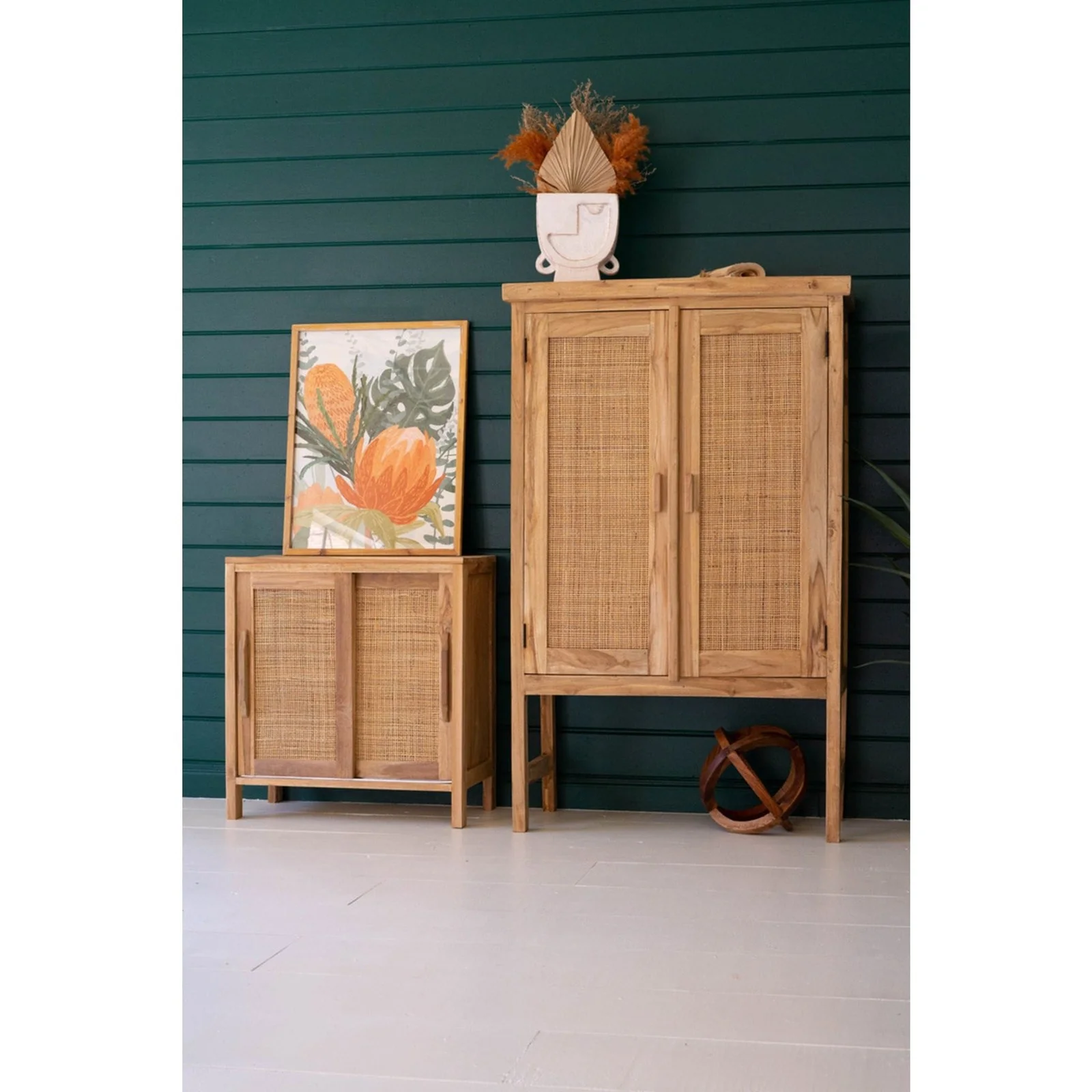 Kalalou Large Two Door Wooden Cabinet With Woven Cane Detail - Image 7
