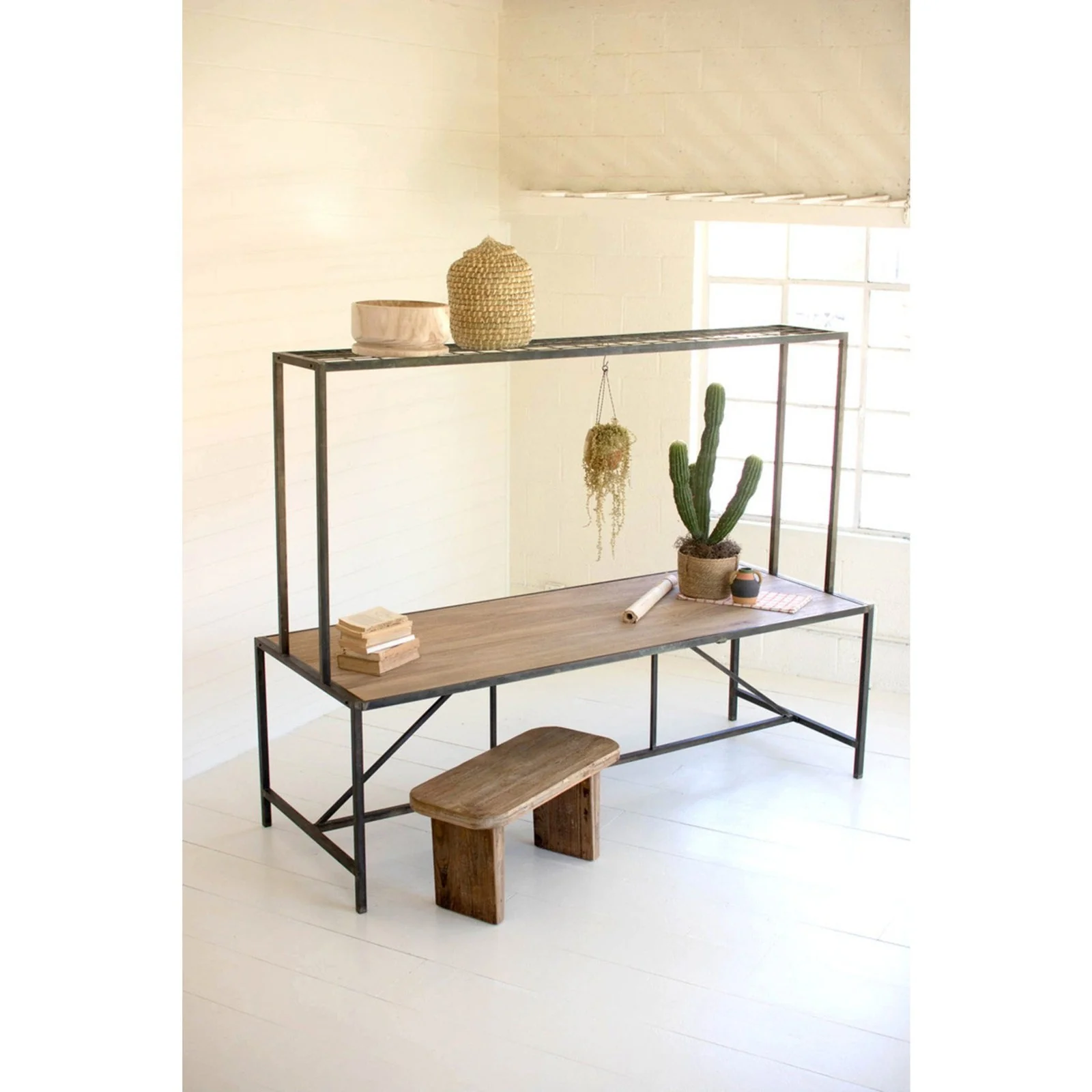 Kalalou Metal Store Display Table With Wooden Top - Image 4