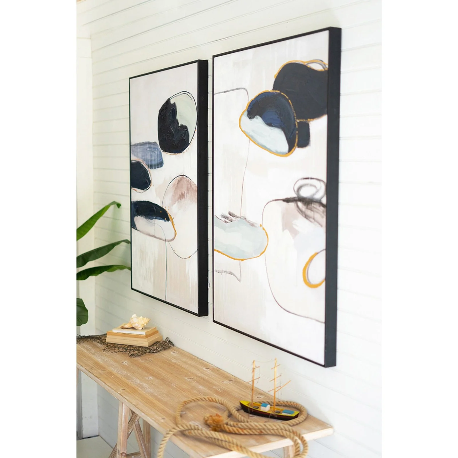 Kalalou Oil Painting \ Set Of 2 Framed Abstract Landscapes - Image 2