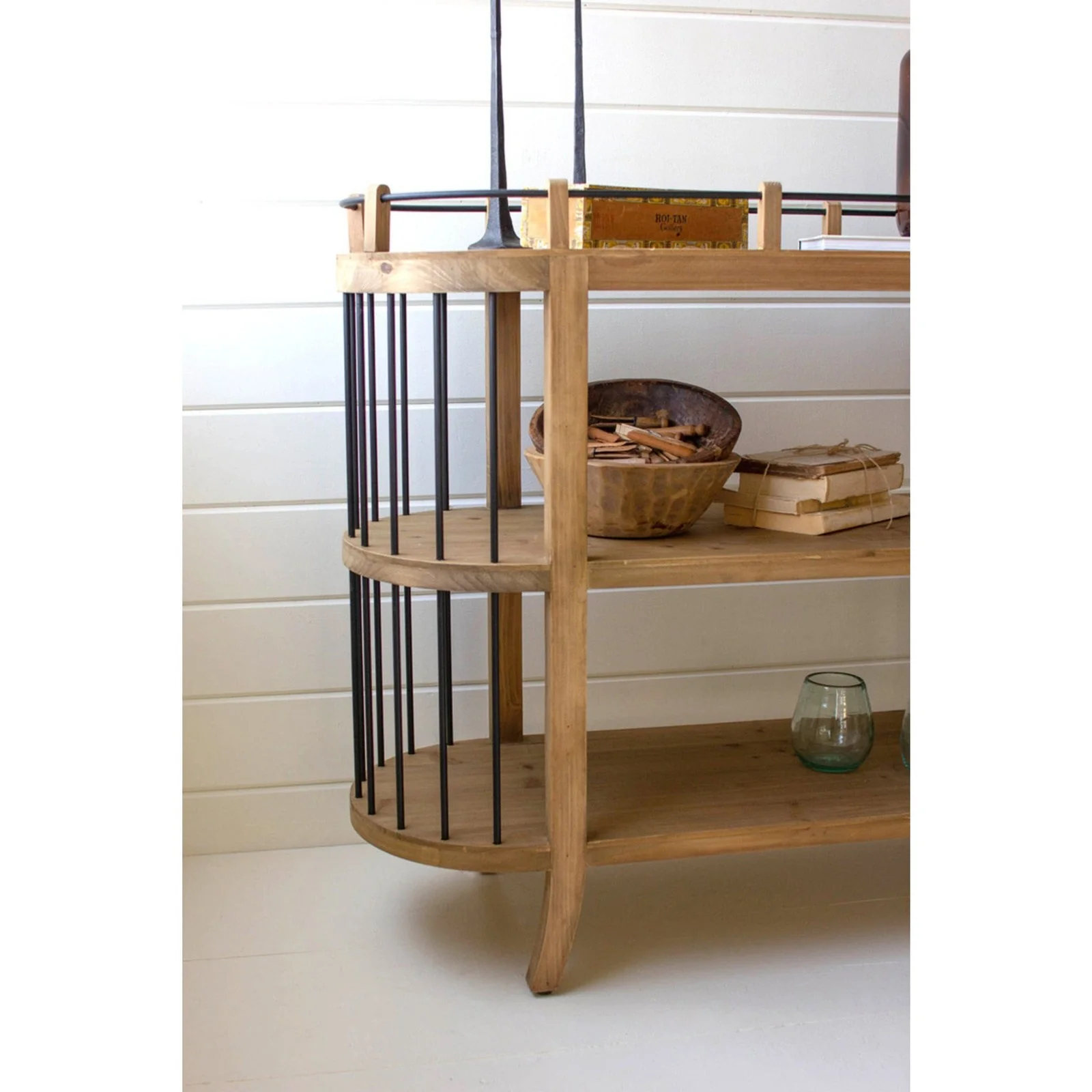 Kalalou Oval Three-Tiered Wooden Shelving Unit - Image 3