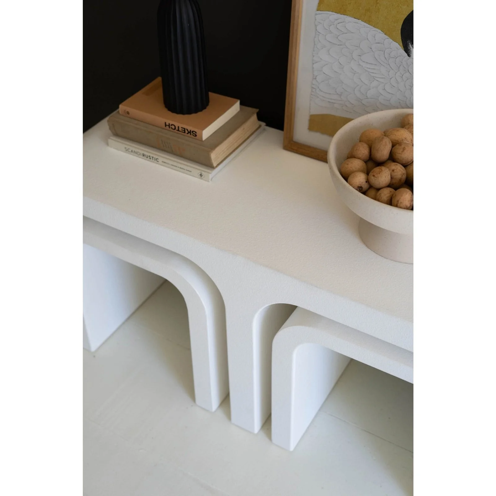 Kalalou White Wood Rectangle Coffee Table With Nesting Accent Tables - Image 3