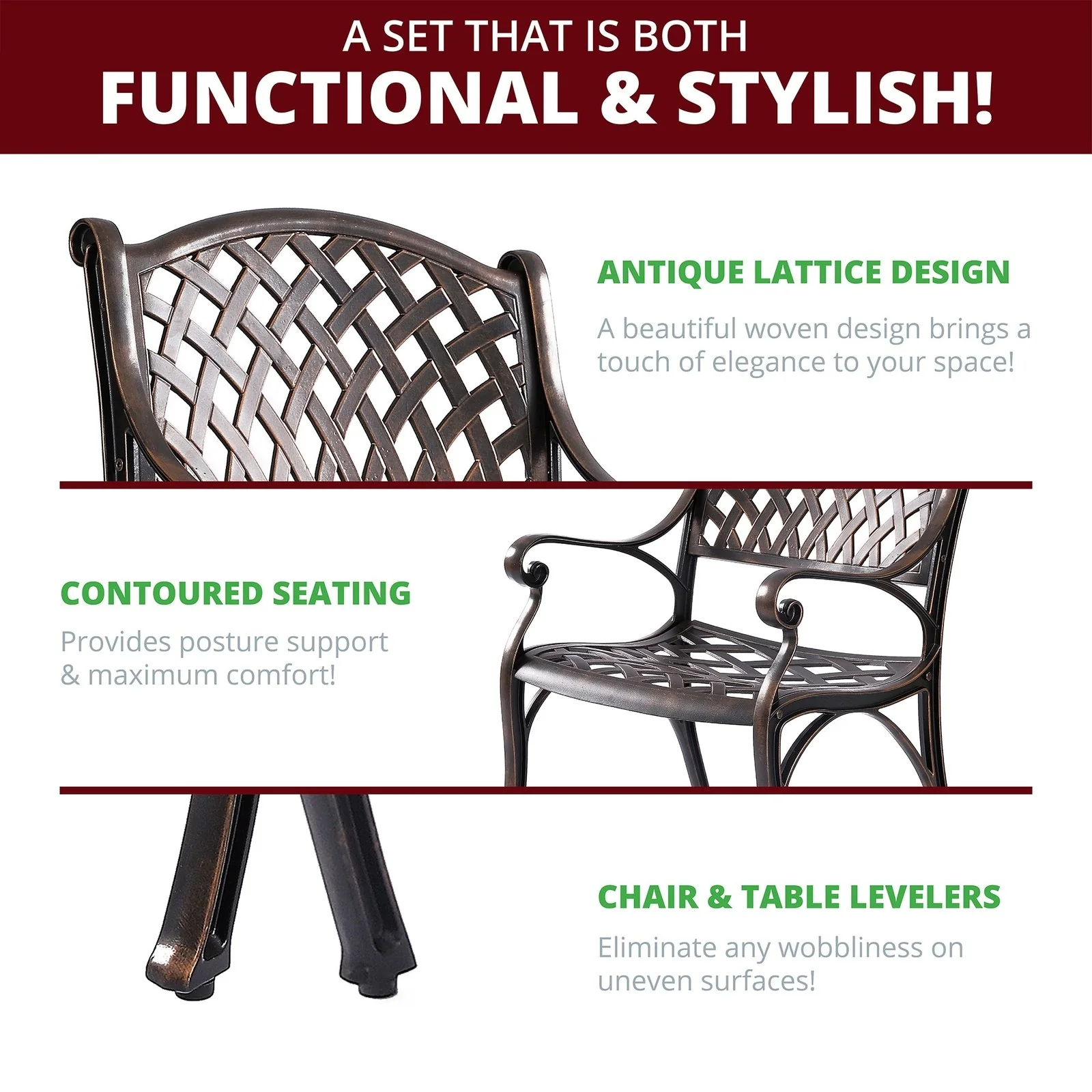 Kinger Home Aiden 5-Piece Outdoor Dining Set for Patio - Image 4