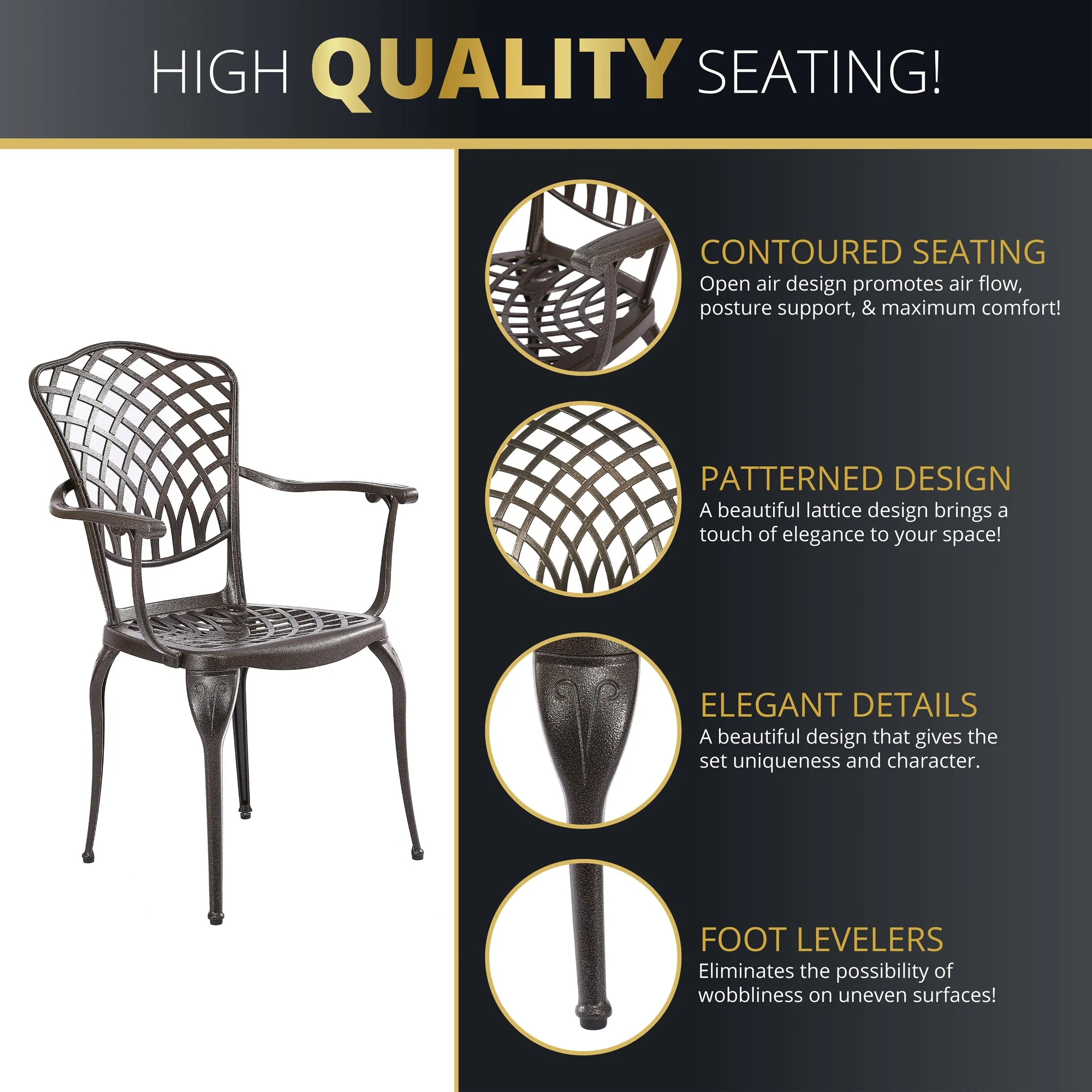 Kinger Home Arden 5-Piece Outdoor Dining Set for Patio - Image 8
