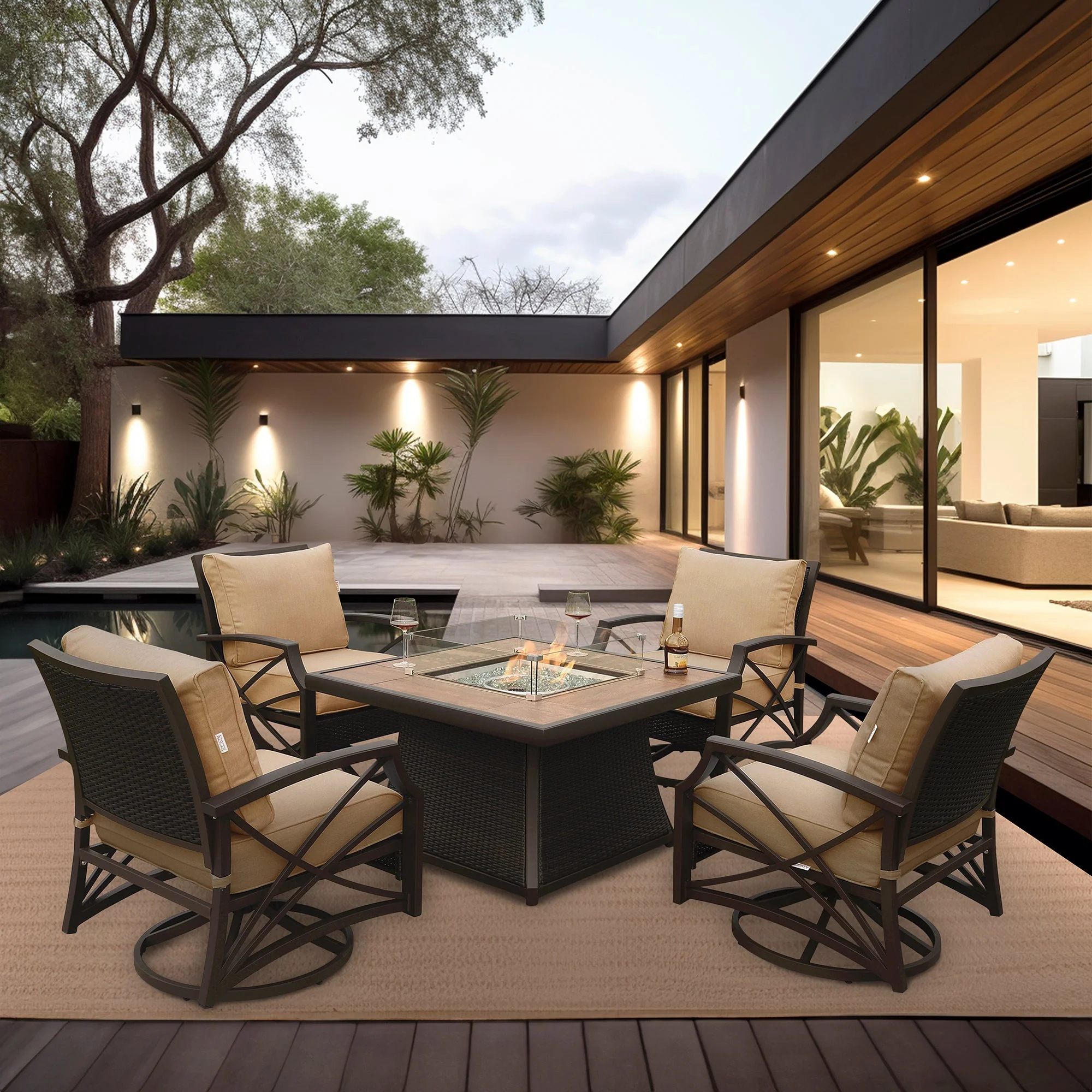 Kinger Home Elio 5-Piece Outdoor Fire Pit Table Set for Patio - Image 3
