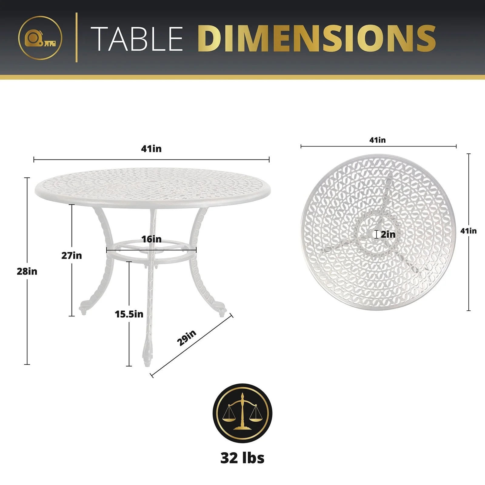 Kinger Home Harmon 41" Round Outdoor Dining Table for Patio - Image 7
