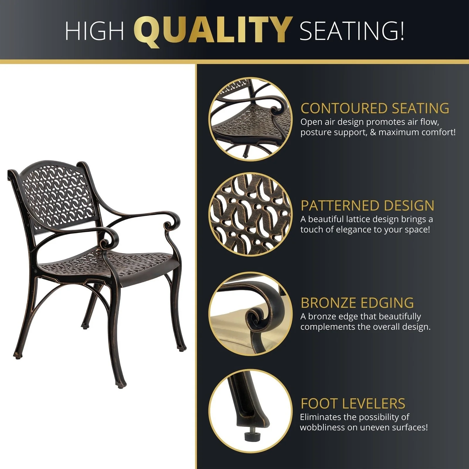 Kinger Home Harmon 5-Piece Outdoor Dining Set for Patio - Image 6