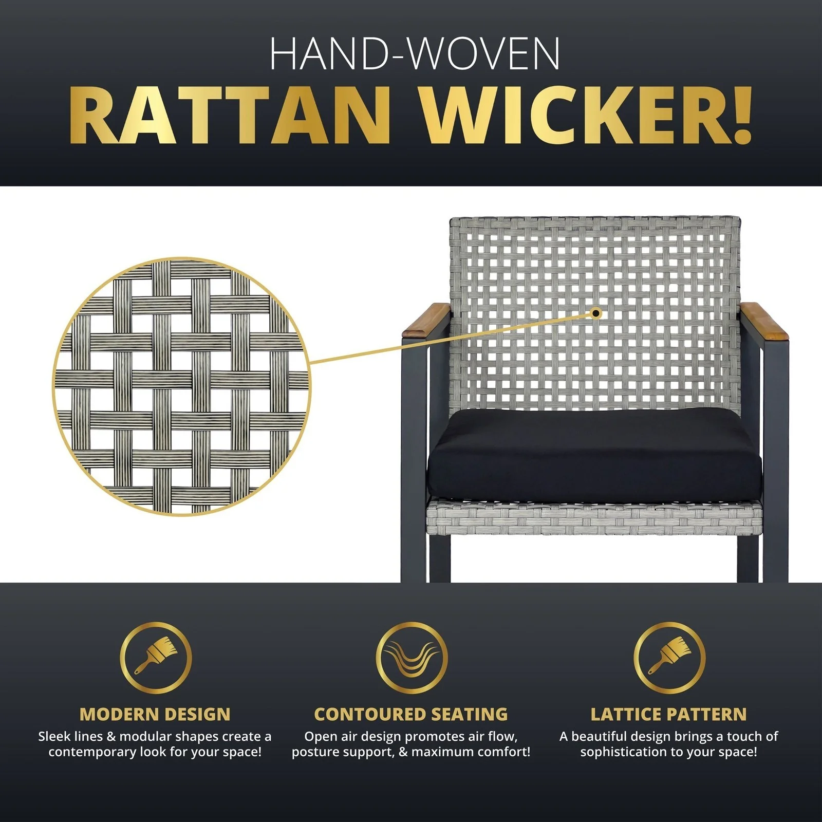 Kinger Home Keaton 4-Piece Rattan Wicker Patio Set - Image 4