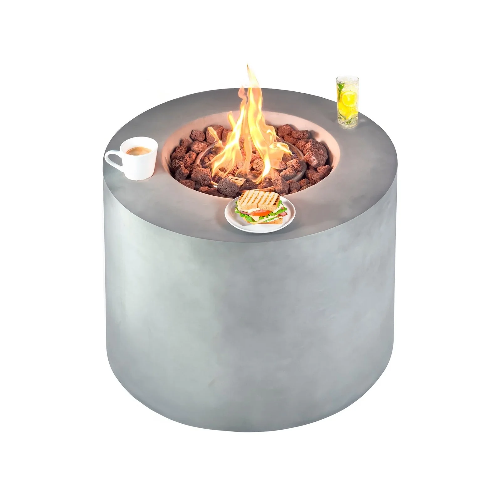 Kinger Home Loren 32" Outdoor Concrete Fire Pit for Patio - Image 3