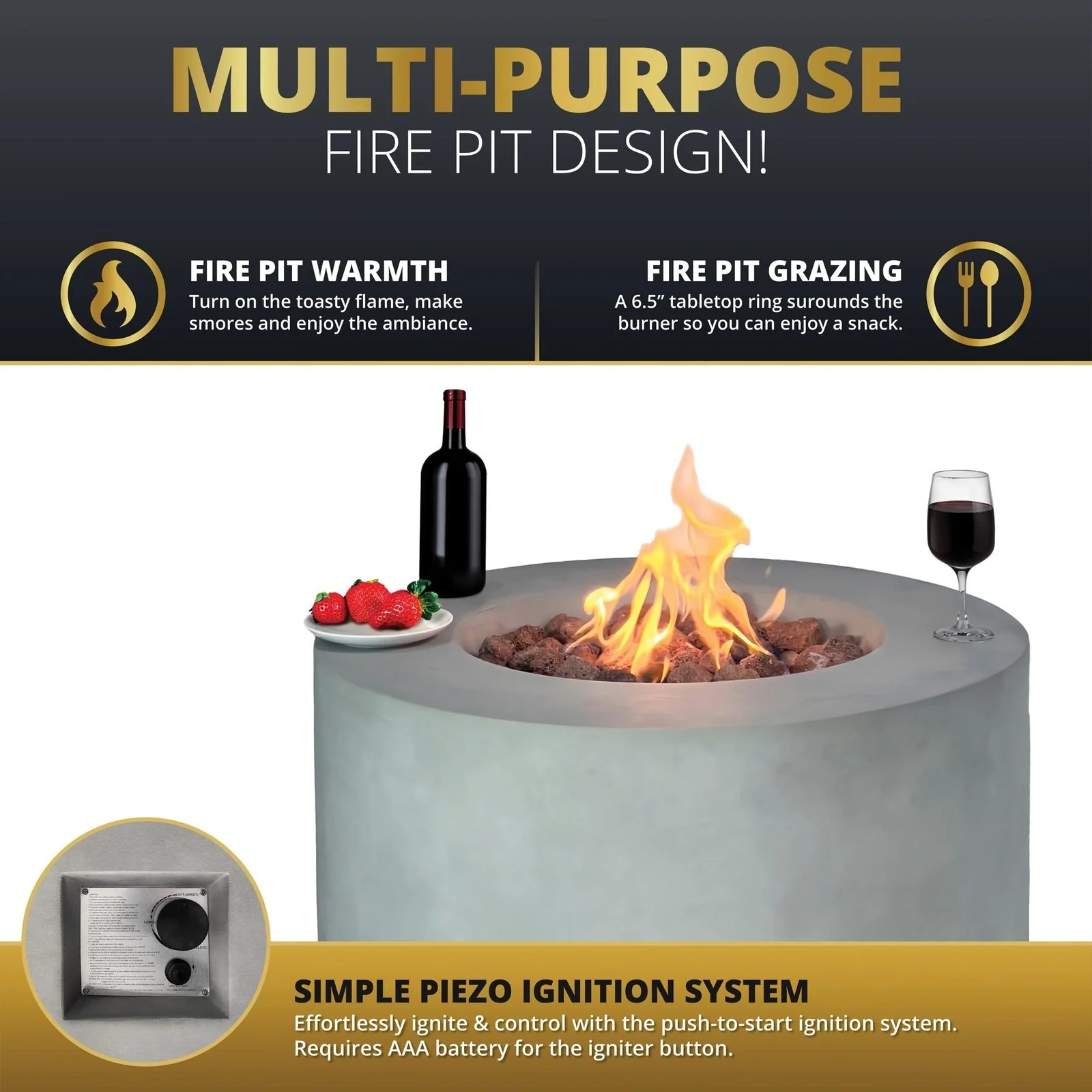 Kinger Home Loren 5-Piece Outdoor Fire Pit Set for Patio - Image 4