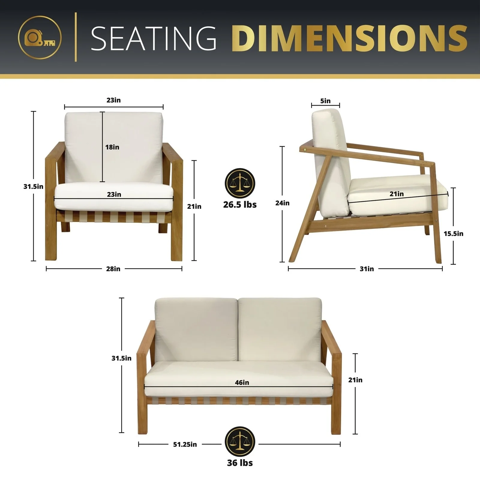 Kinger Home Luna 4-Piece Teakwood Deep Seating Patio Set - Image 8