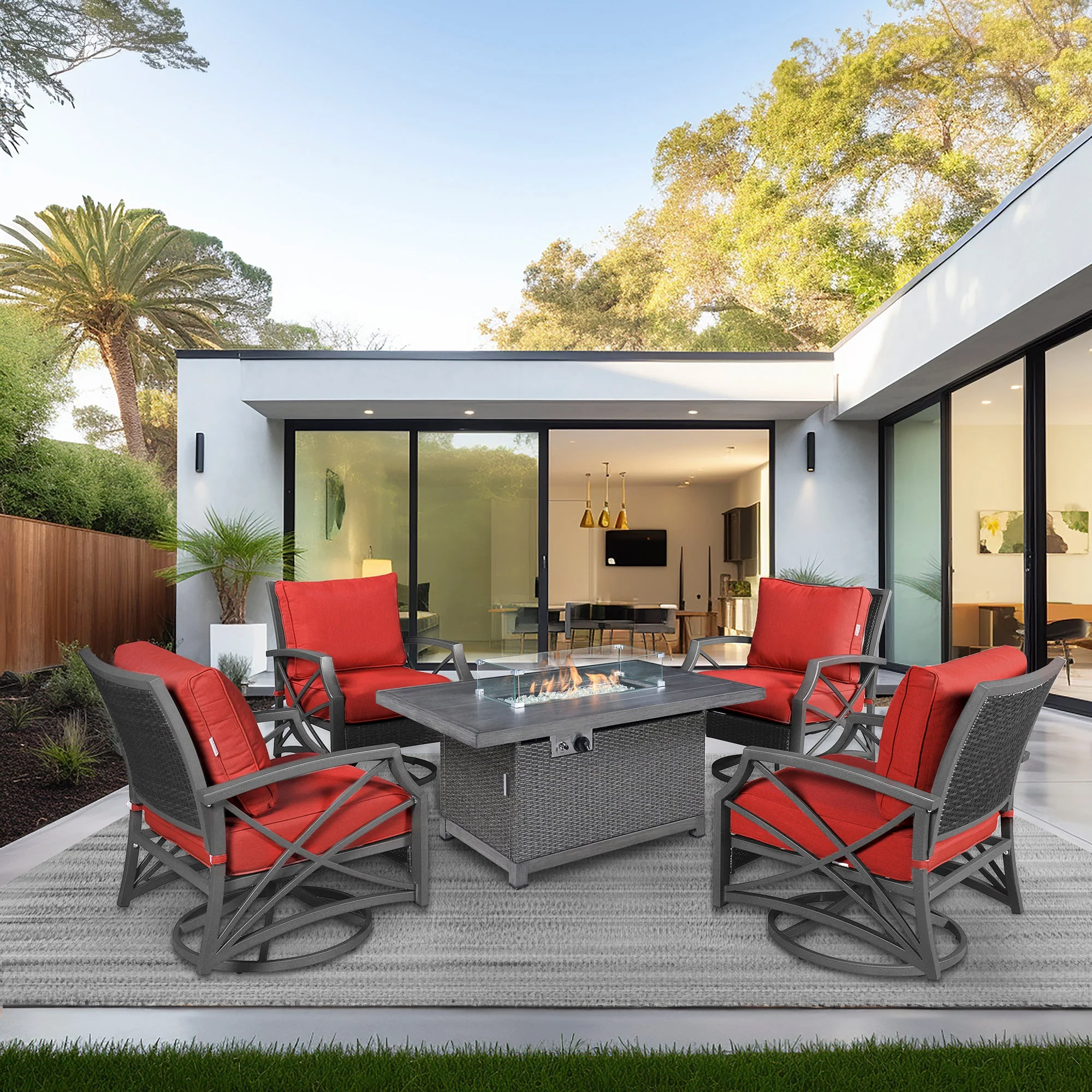 Kinger Home Novi 5-Piece Outdoor Fire Pit Table Set for Patio - Image 5