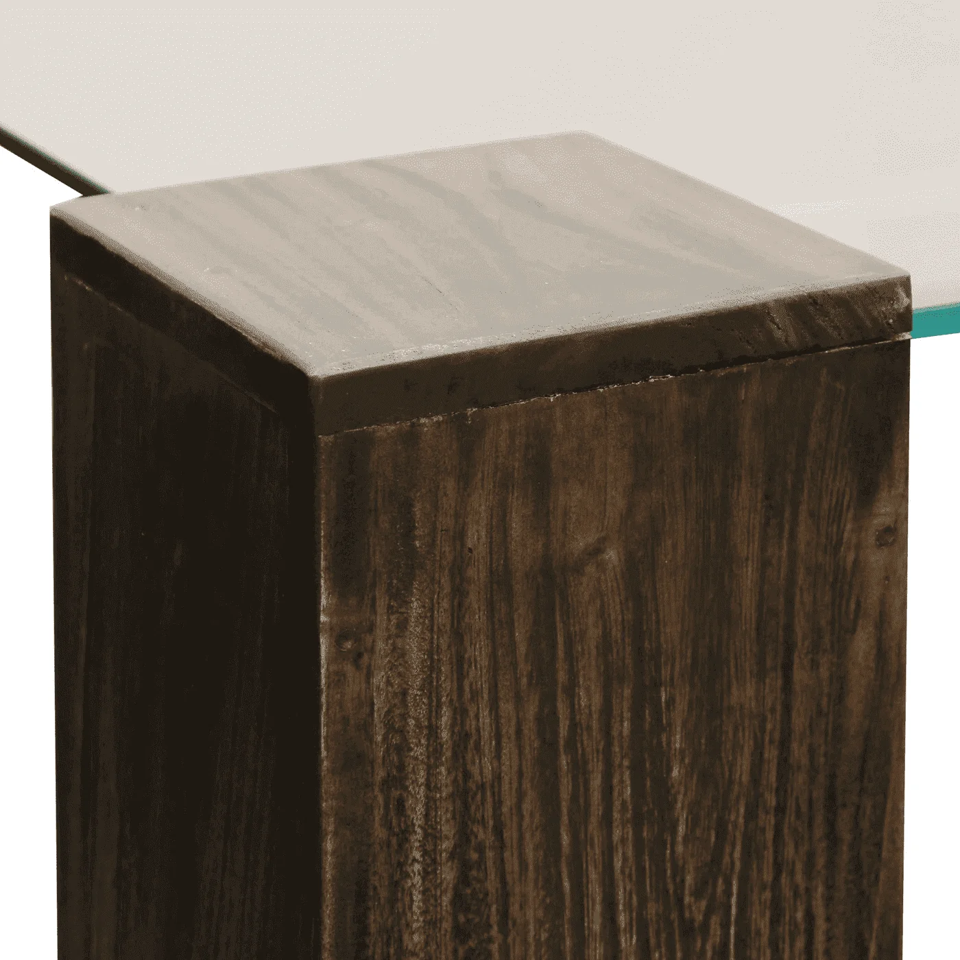 Harp & Finial KOBE DINING TABLE- LARGE SQUARE | Vintage Iron Finish on Wood Legs with Floating Glass HFF25177 - Image 3