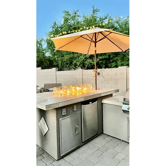 Kokomo Baja/Fire L-Shaped BBQ Island with Fire-pit, 4 Burner BBQ, Outdoor Refrigerator - Image 3