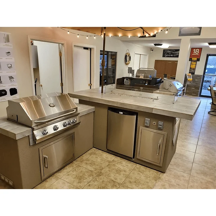 Kokomo Baja/Fire L-Shaped BBQ Island with Fire-pit, 4 Burner BBQ, Outdoor Refrigerator - Image 8