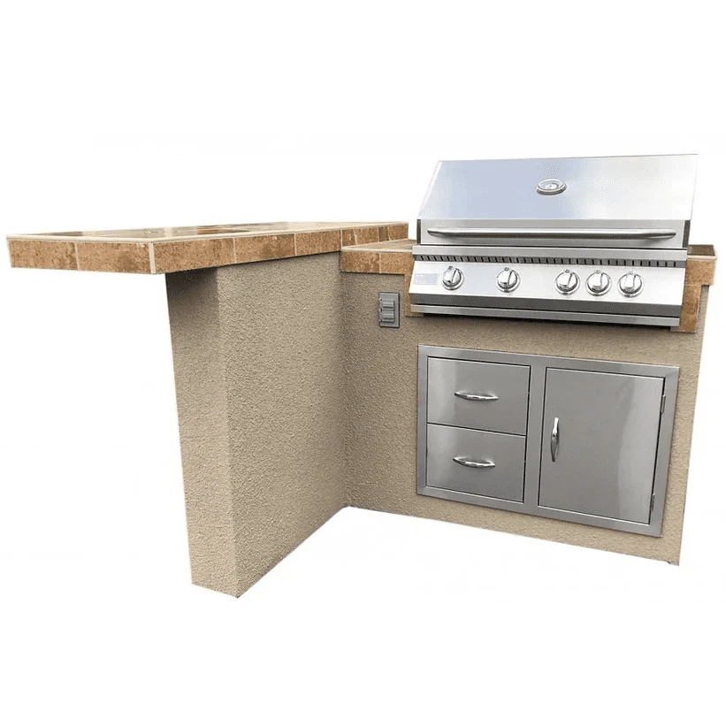 Kokomo Havana L-Shape BBQ Island With Bar Seating and Built In BBQ Grill 4'x5' BBQ