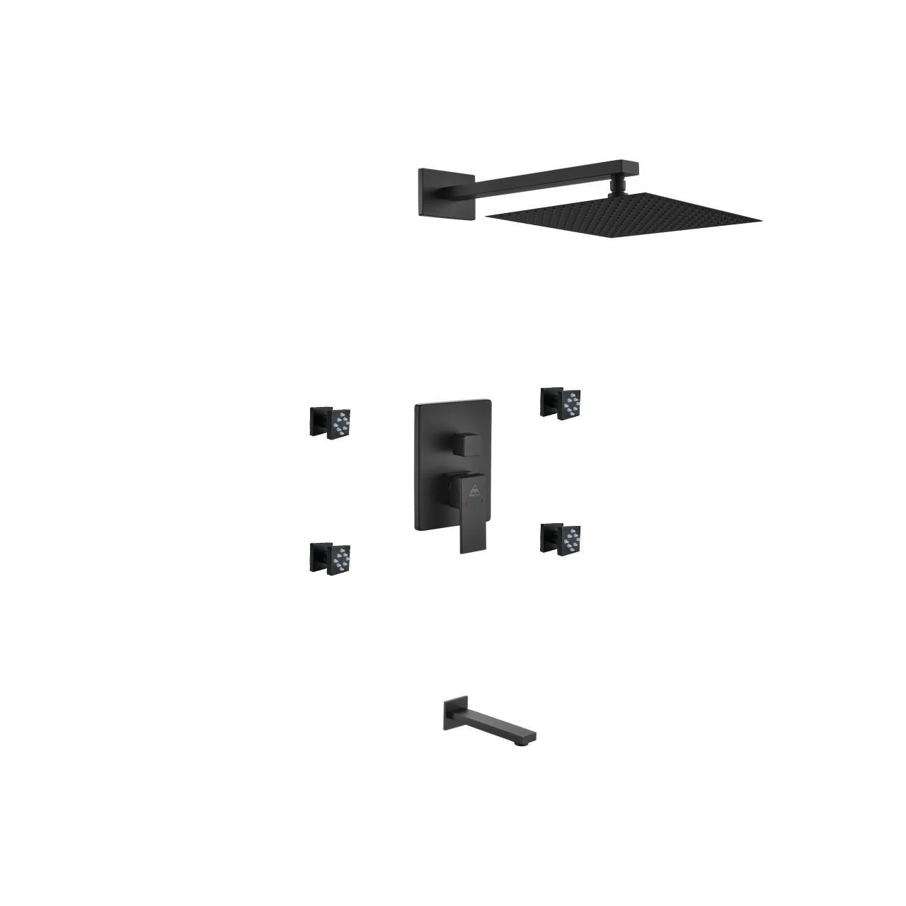 KubeBath Aqua Piazza Shower Set with Square Rain Shower, 4 Body Jets and Tub Filler - Image 22