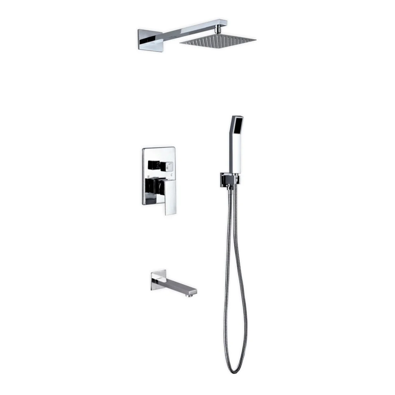 KubeBath Aqua Piazza Shower Set with Square Rain Shower, Tub Filler and Handheld