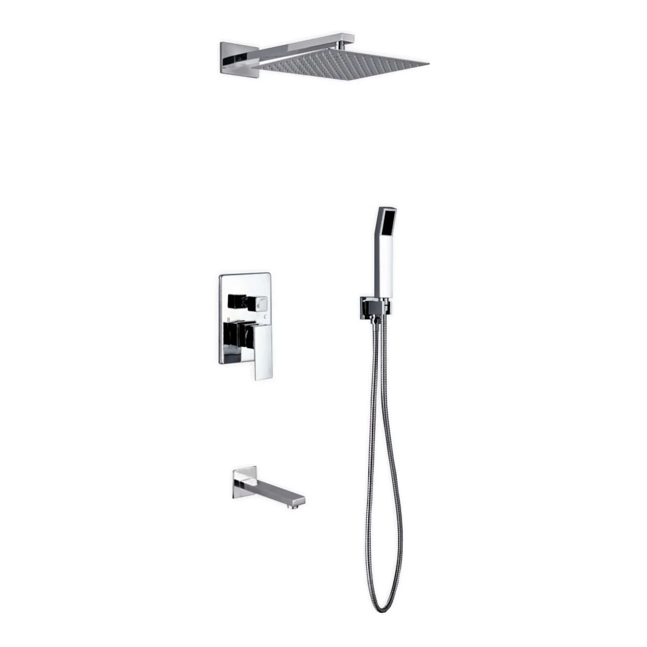 KubeBath Aqua Piazza Shower Set with Square Rain Shower, Tub Filler and Handheld - Image 15