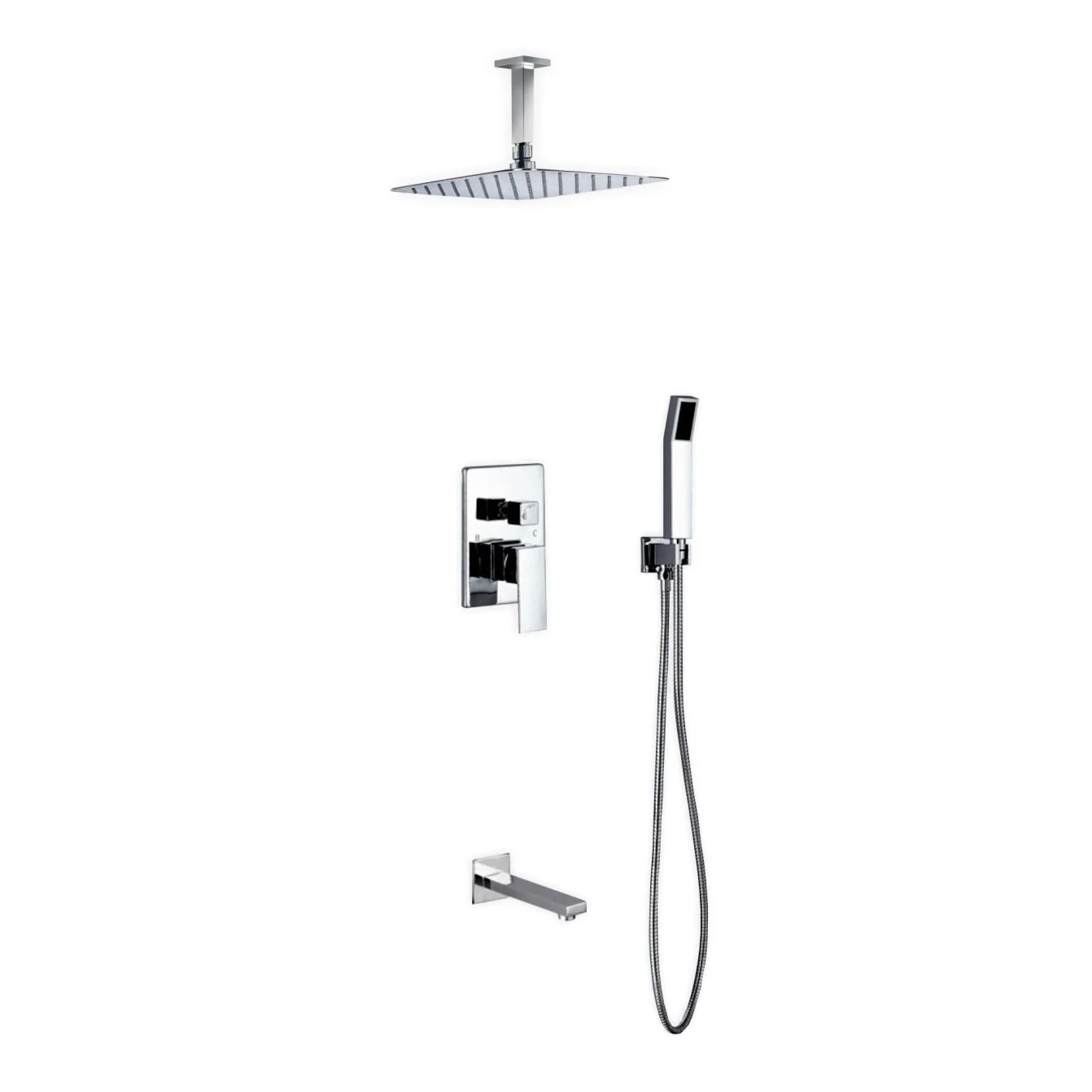 KubeBath Aqua Piazza Shower Set with Ceiling Mount Square Rain Shower, Handheld and Tub Filler - Image 15