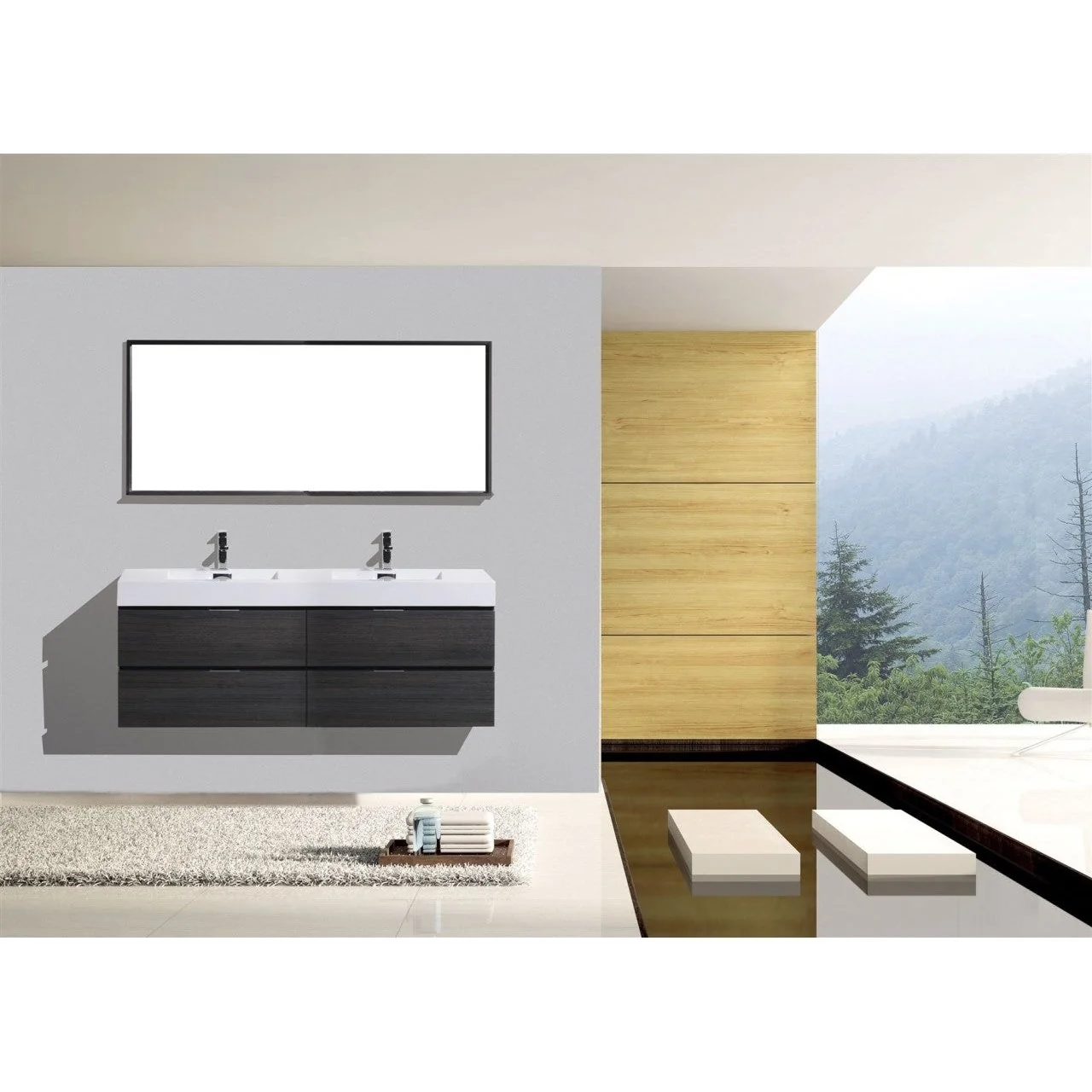 KubeBath Bliss Double Sink Wall Mount Modern Bathroom Vanity - Image 11