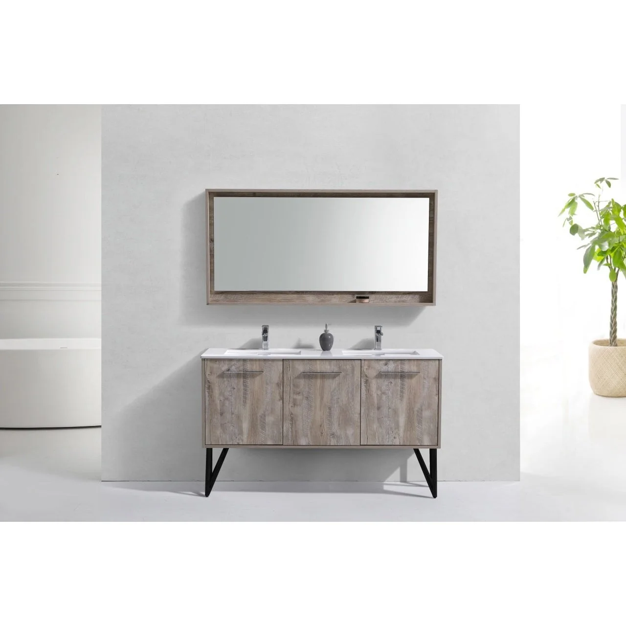 KubeBath Bosco 60" Double Sink Modern Bathroom Vanity with Quartz Countertop and Matching Mirror - Image 6