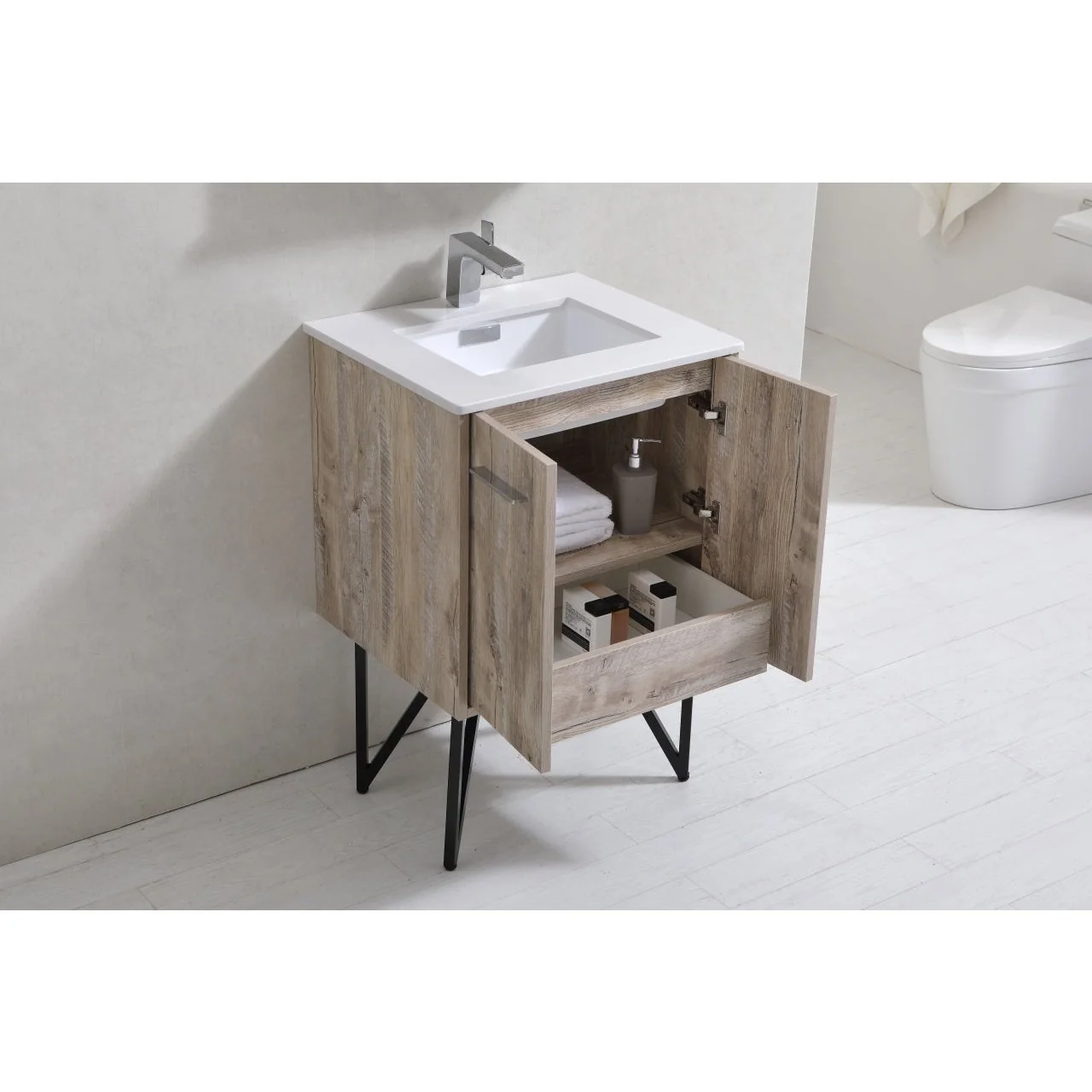 KubeBath Bosco Modern Bathroom Vanity with Quartz Countertop and Matching Mirror - Image 10