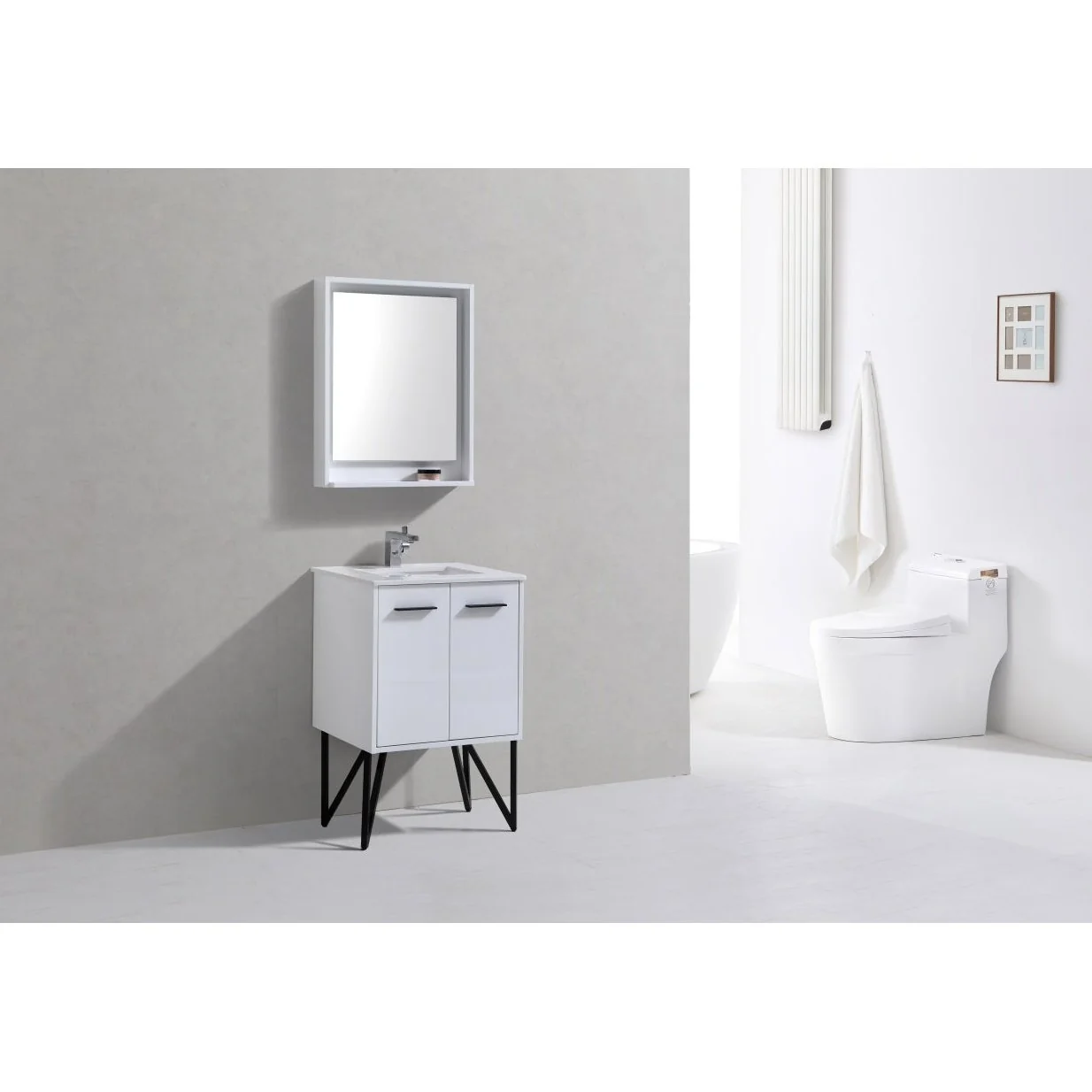 KubeBath Bosco Modern Bathroom Vanity with Quartz Countertop and Matching Mirror - Image 3
