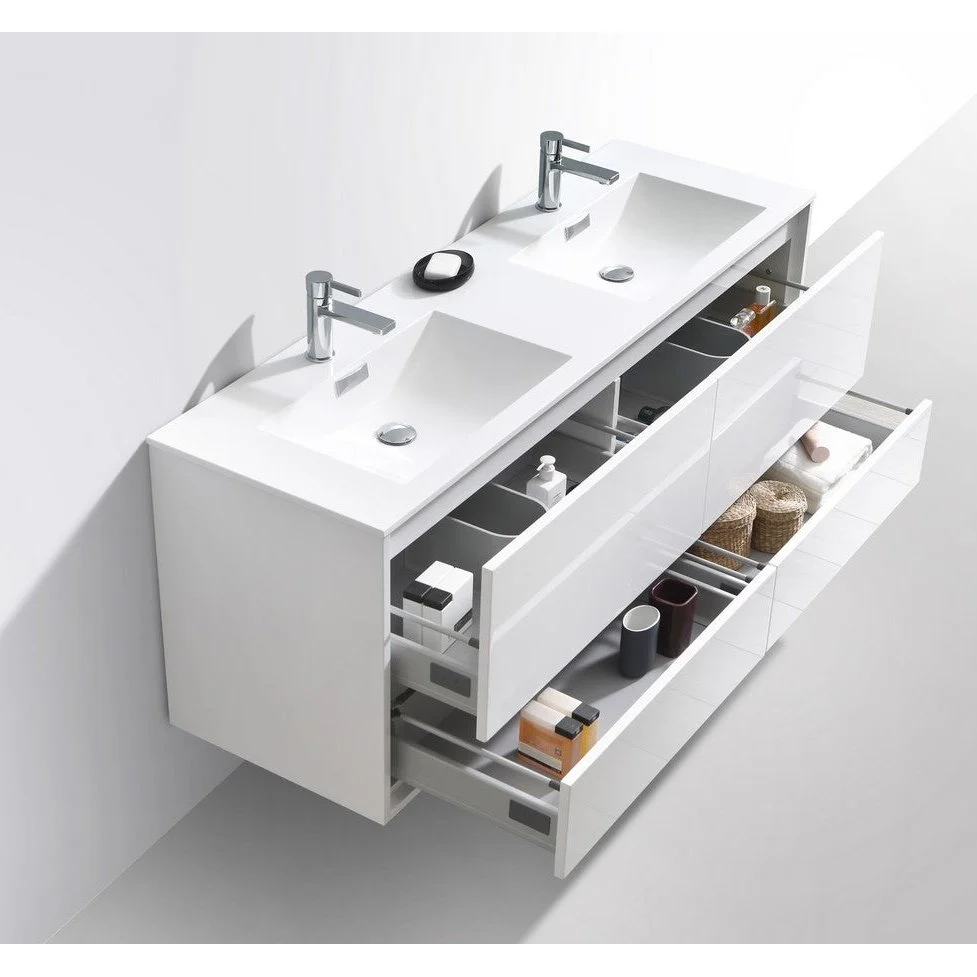 KubeBath DeLusso 60" Double Sink Wall Mount Modern Bathroom Vanity - Image 10
