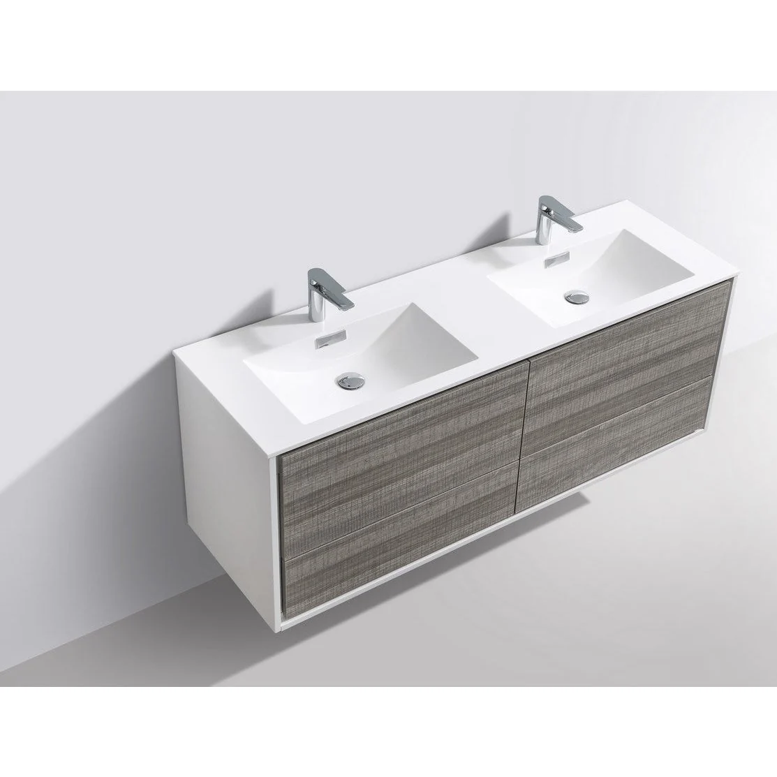 KubeBath DeLusso 60" Double Sink Wall Mount Modern Bathroom Vanity - Image 14