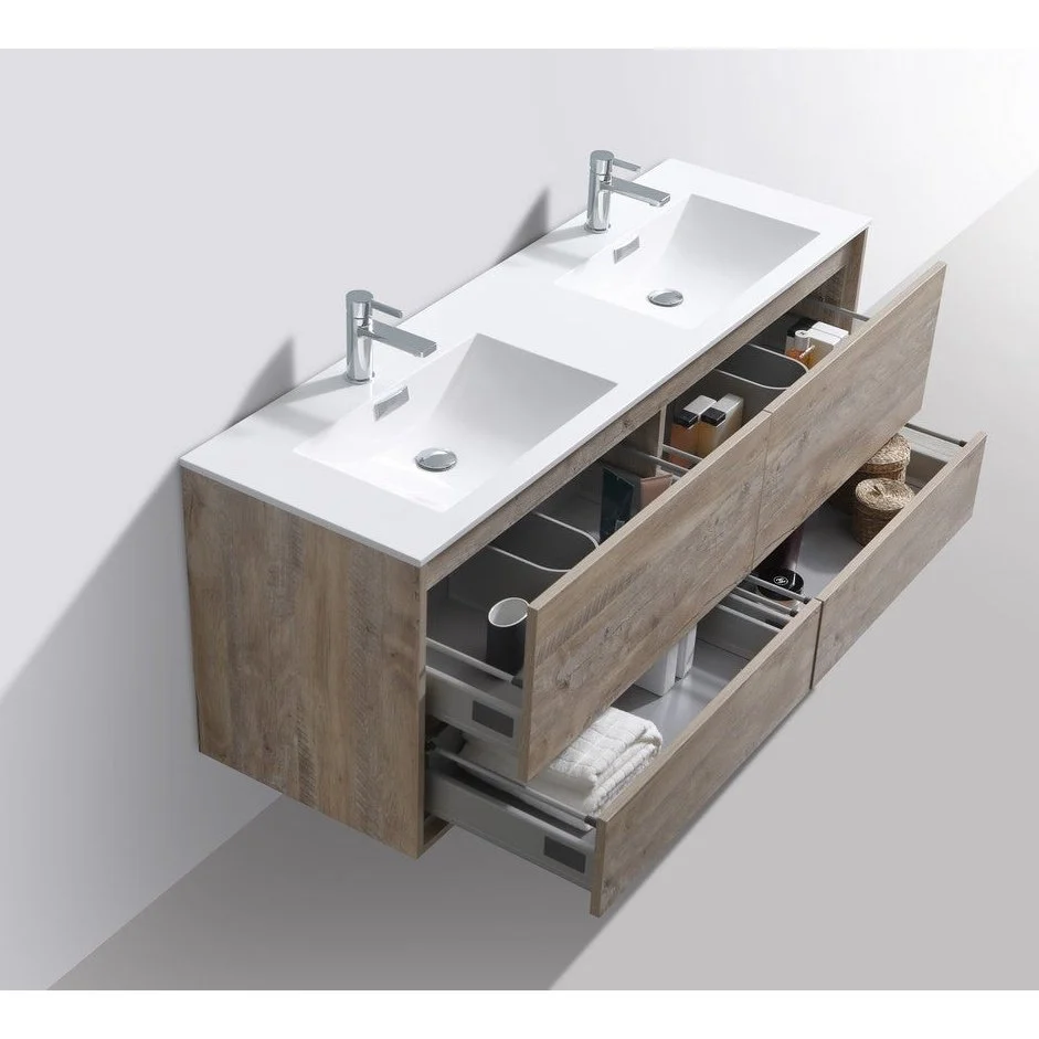 KubeBath DeLusso 60" Double Sink Wall Mount Modern Bathroom Vanity - Image 20