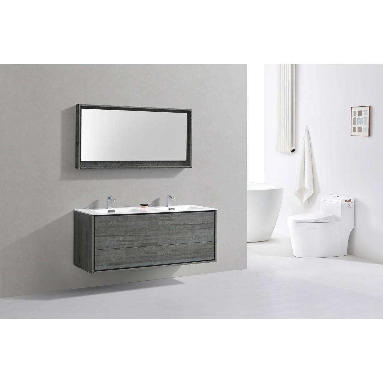 KubeBath DeLusso 60" Double Sink Wall Mount Modern Bathroom Vanity - Image 3
