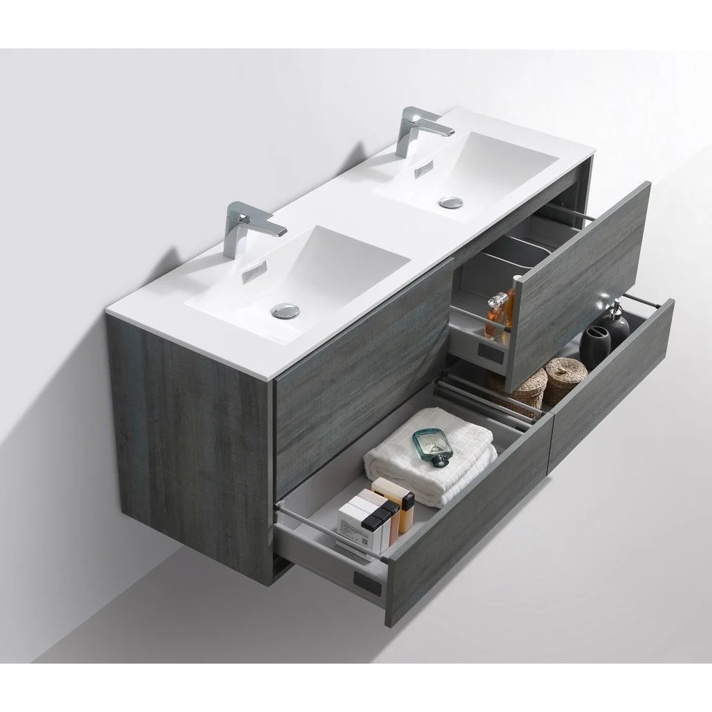 KubeBath DeLusso 60" Double Sink Wall Mount Modern Bathroom Vanity - Image 5