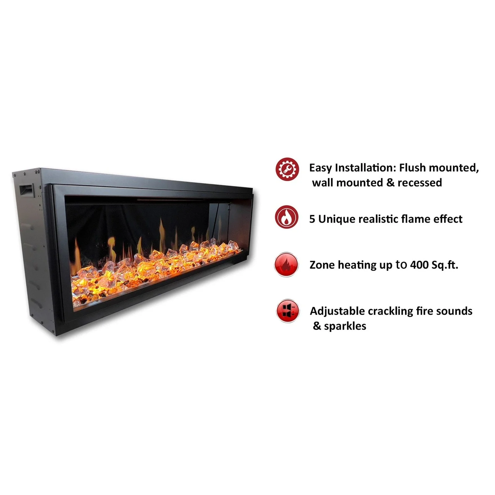 Litedeer Homes Latitude 45" Smart Electric Fireplace with Diamond-like Crystal - ZEF45XC - Image 4